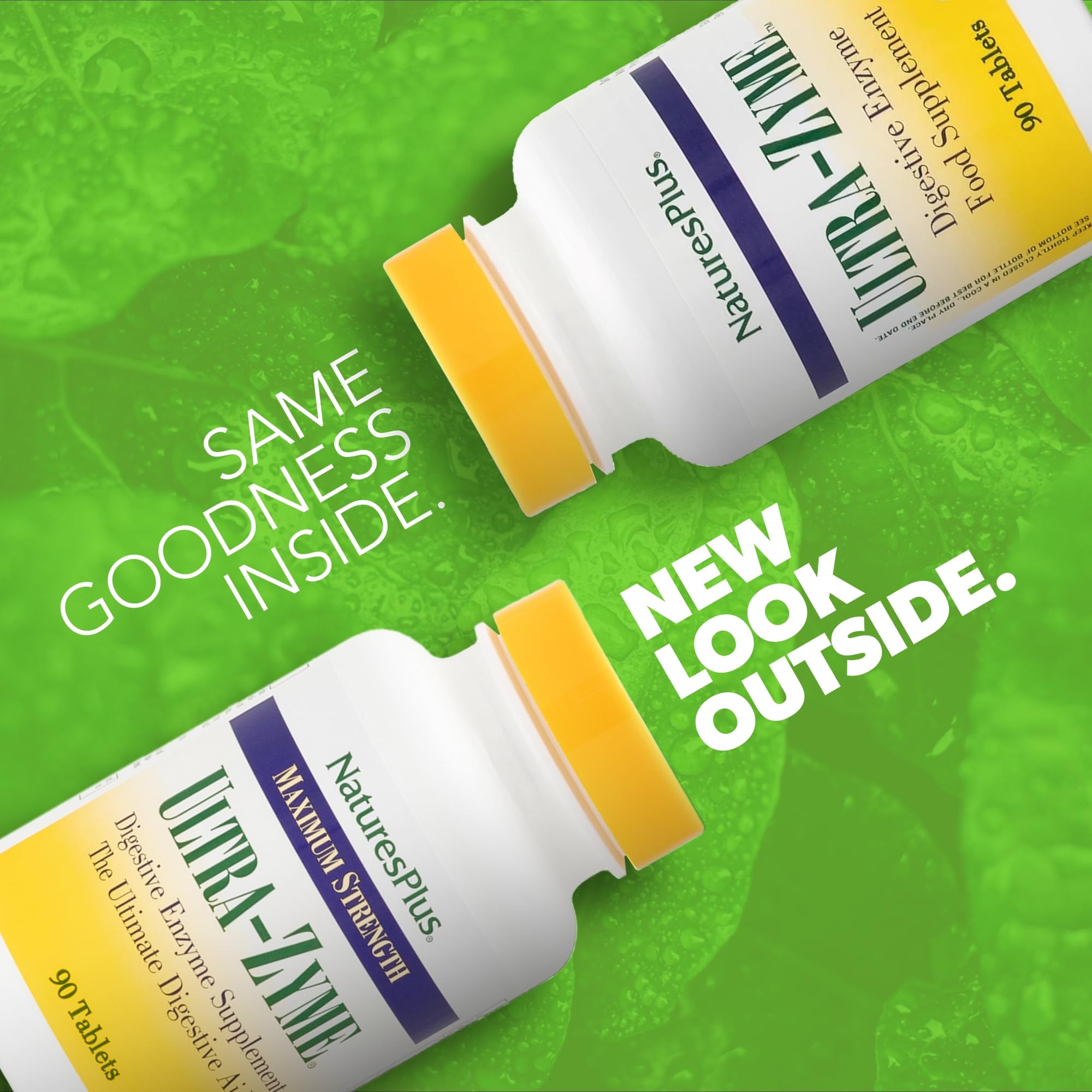 NaturesPlus Ultra-Zyme tabletas apiladas, detalle de textura y facilidad de uso