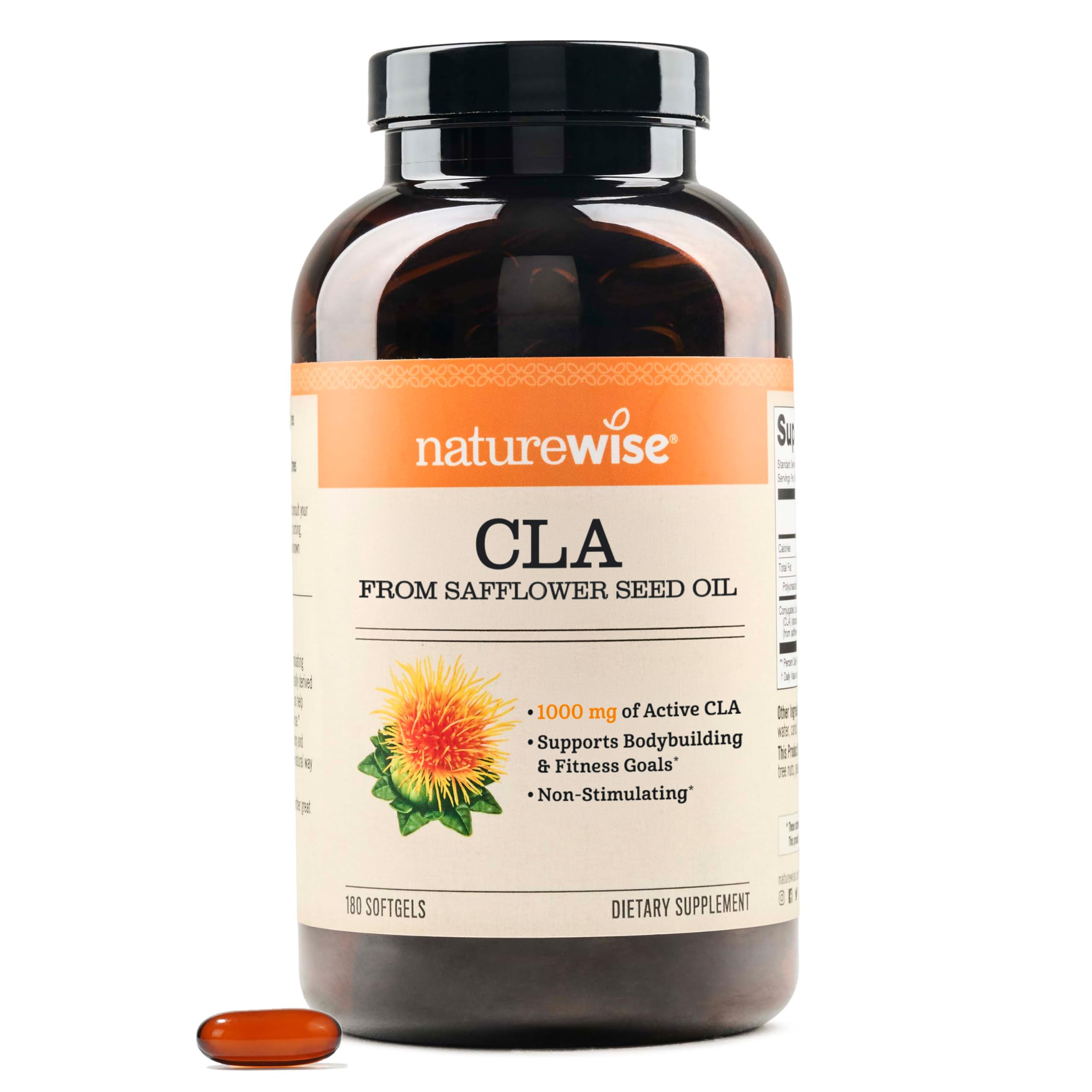 NatureWise botella frontal mostrando 180 softgels y dosis