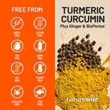 NatureWise raíz de cúrcuma y jengibre orgánico simulando sinergia