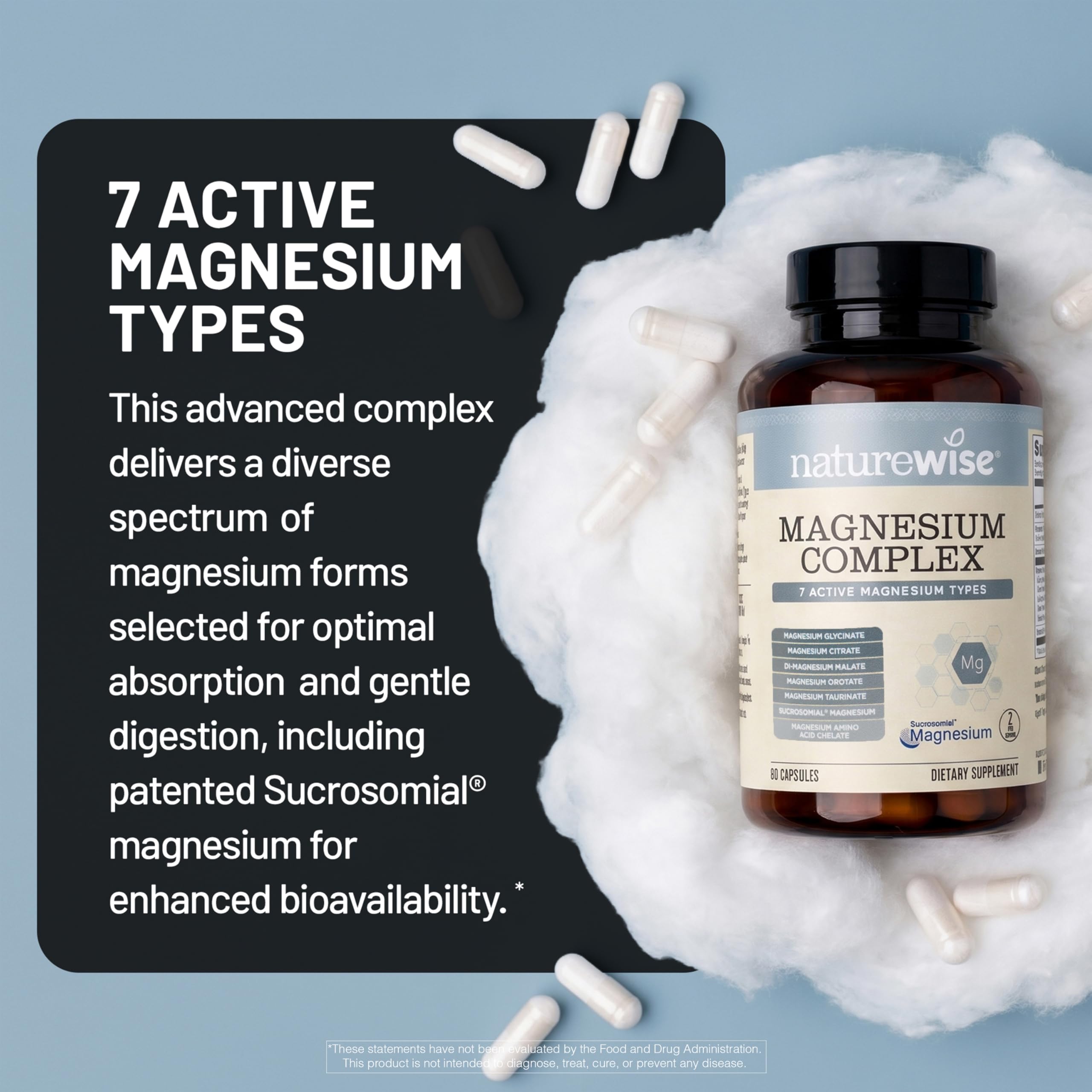 NatureWise etiqueta de ingredientes con las siete formas de magnesio y L‑teanina