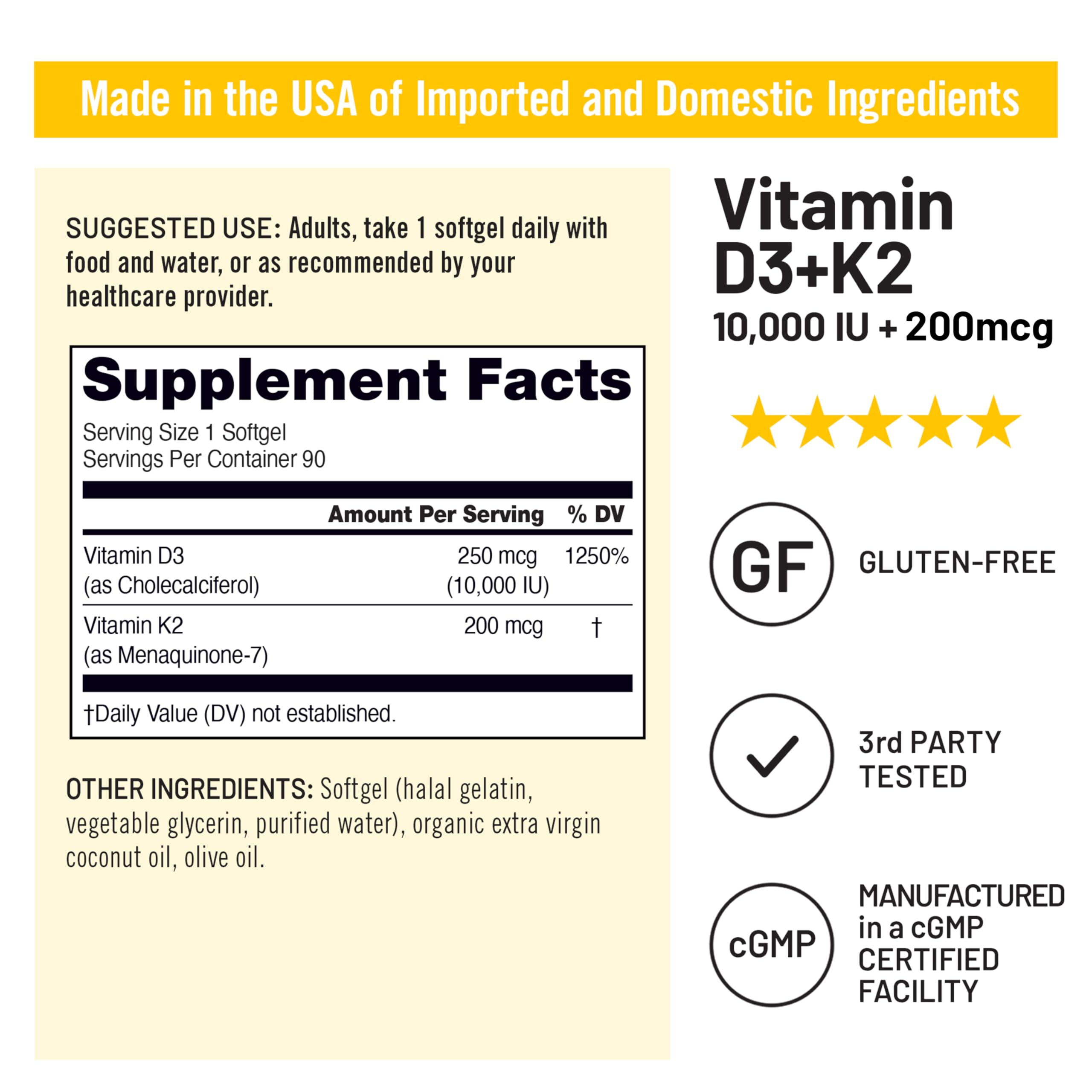 NatureWise etiqueta nutricional detallando D3 10.000 IU y K2