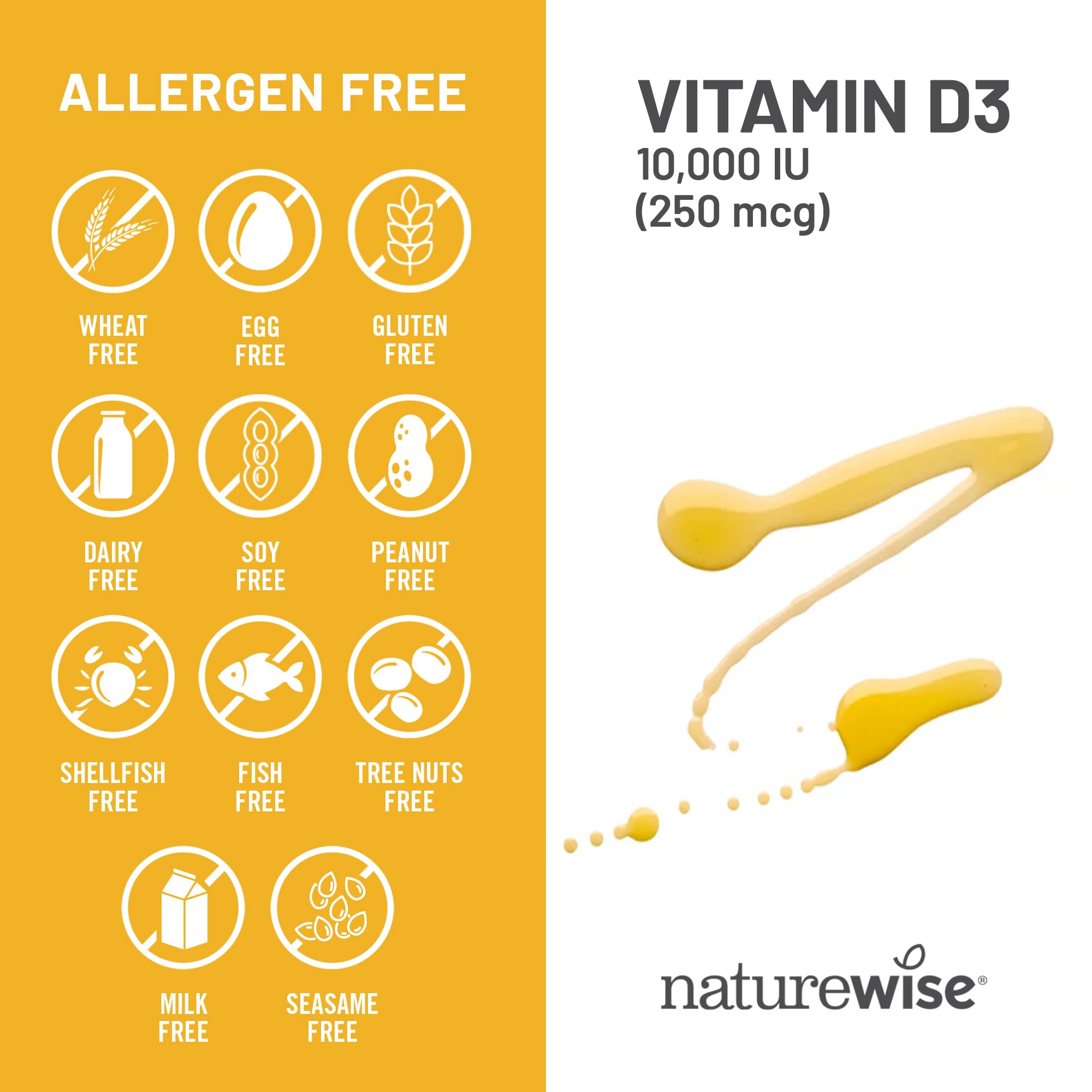NatureWise etiqueta nutricional con información de dosis y pureza comprobada