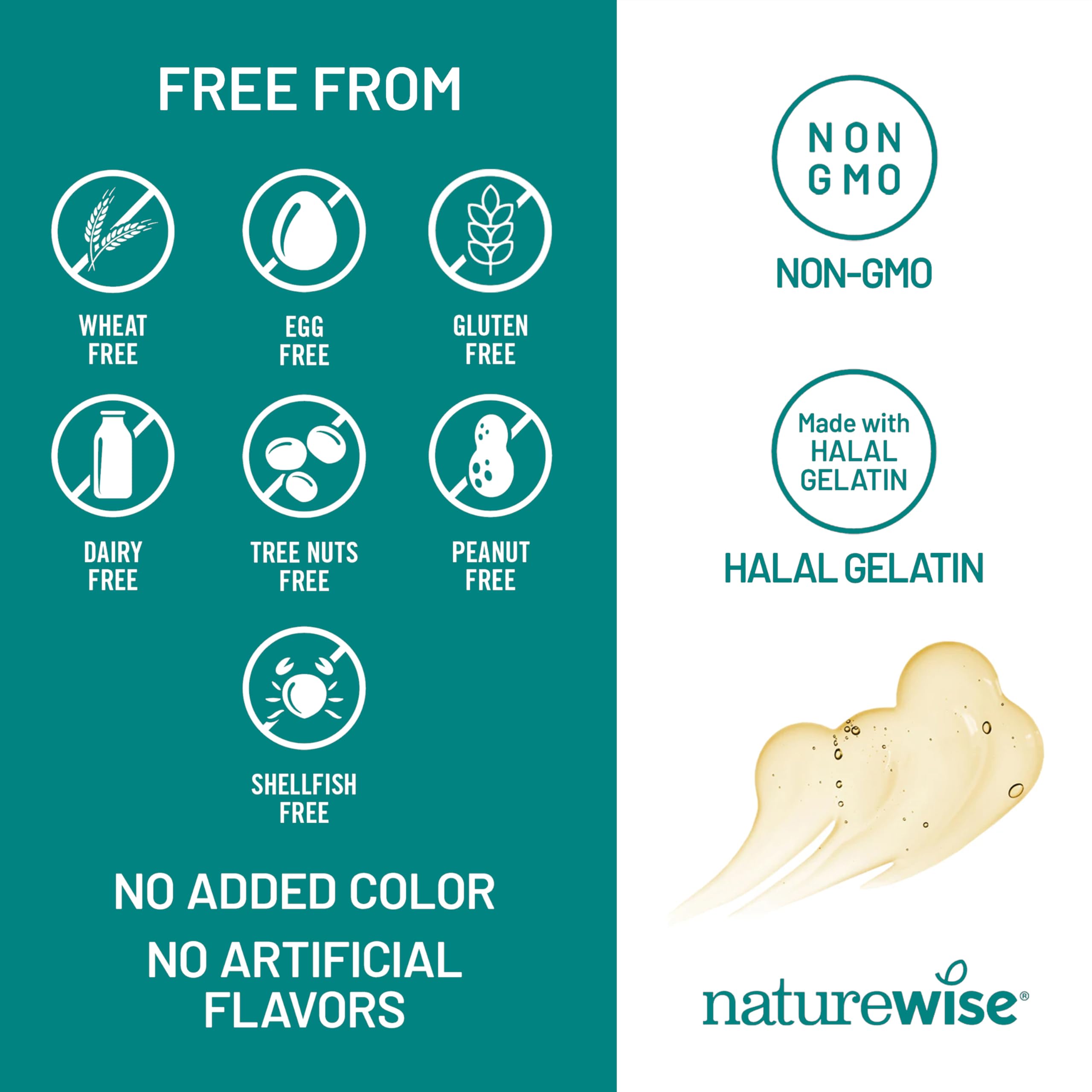 Primer plano de la etiqueta NatureWise destacando 600 mg EPA y 400 mg DHA