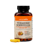 NatureWise frasco frontal del suplemento Turmeric Boswellia mostrando etiqueta clara y beneficios