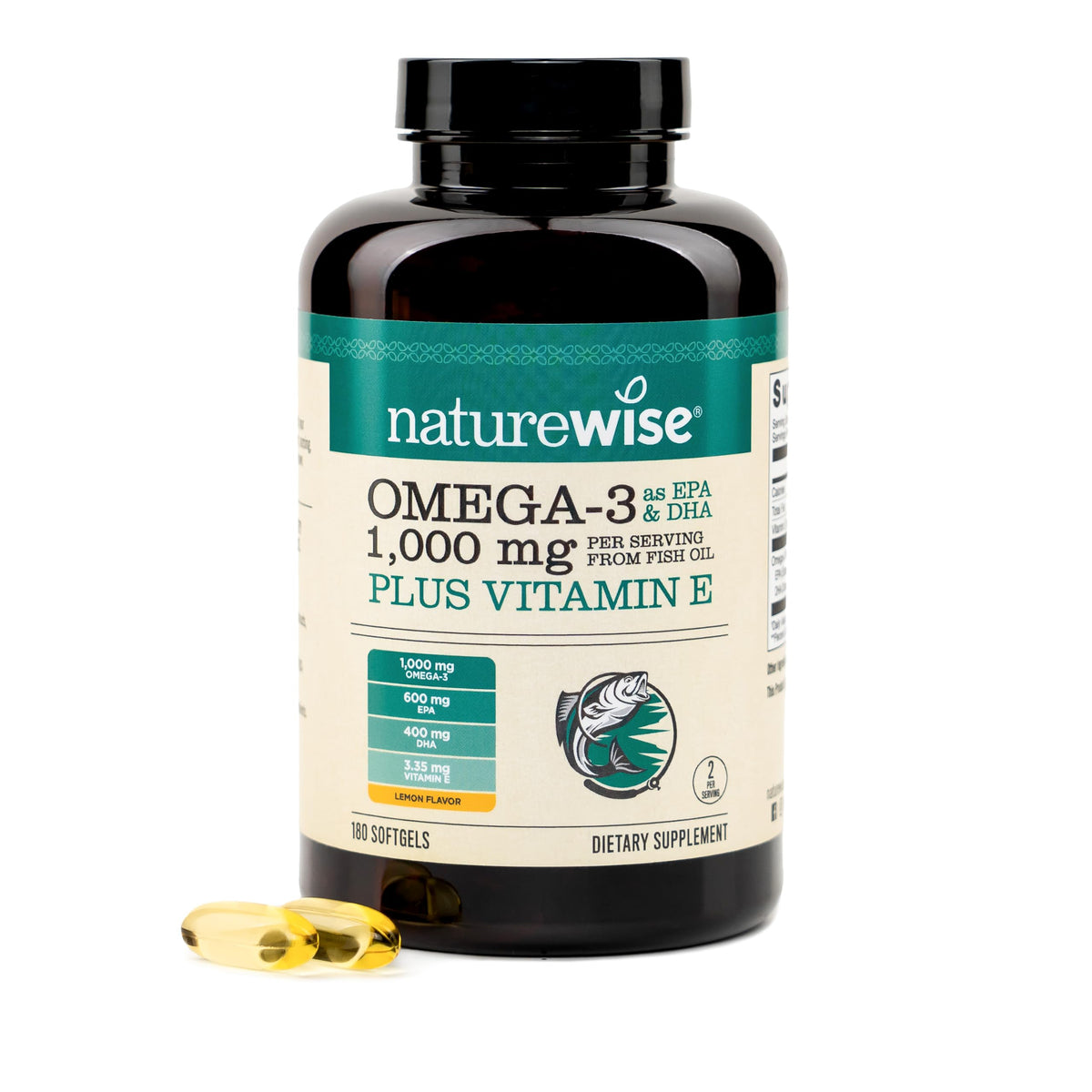 NatureWise frontal del envase con 180 softgels y información de EPA/DHA