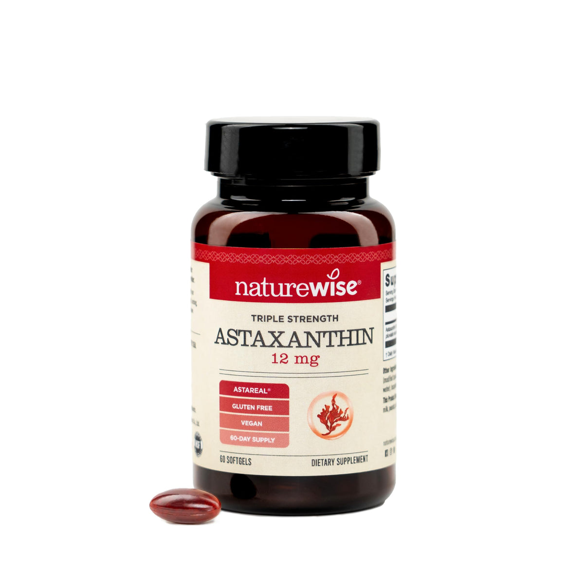 NatureWise frontal del envase mostrando el producto y ventaja de 12 mg