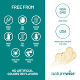 NatureWise lista de ingredientes en la etiqueta destacando ausencia de gluten y soja