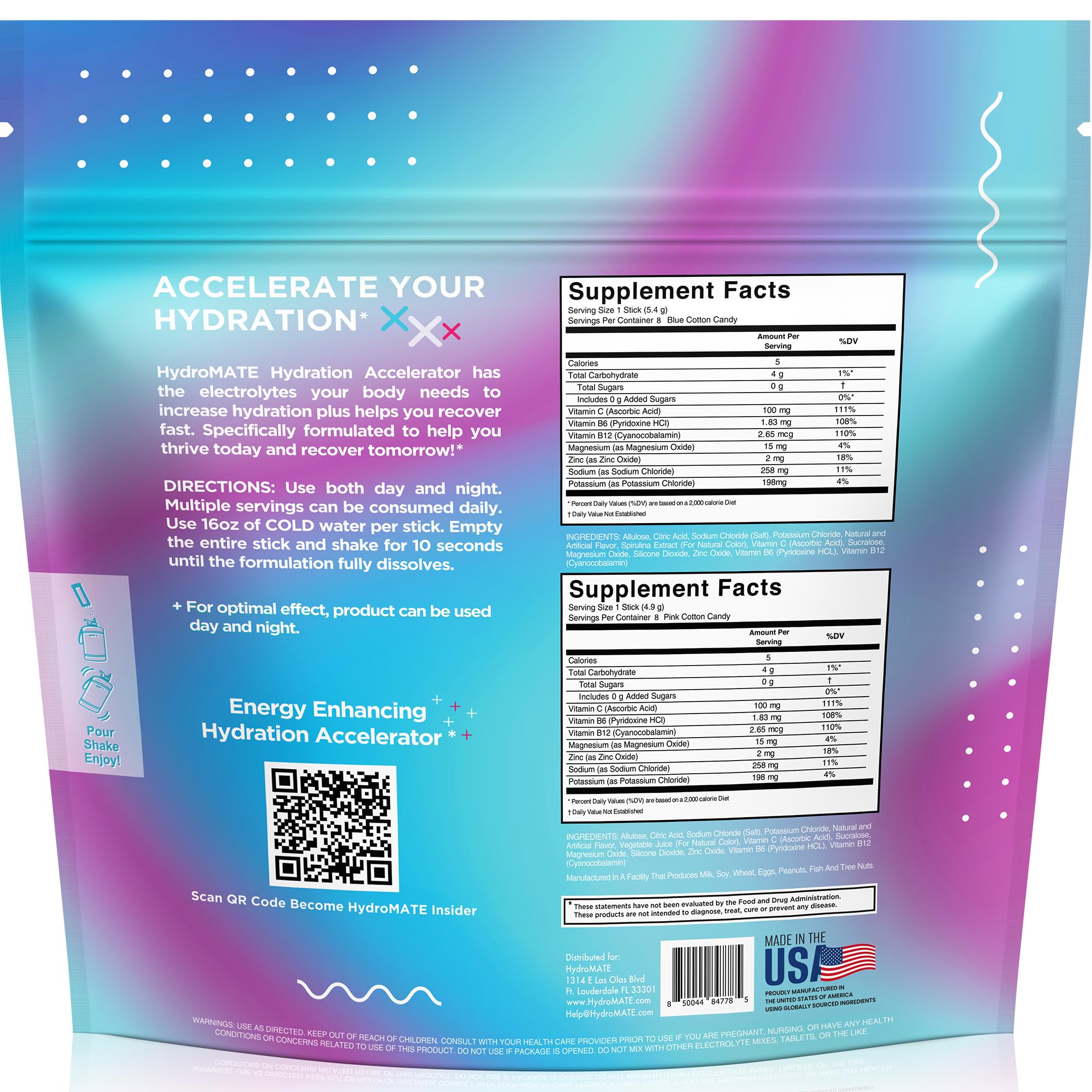 NatureWorks vaso con HydroMATE disuelto mostrando color cotton candy y hidratación instantánea