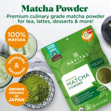 Navitas Organics textura del polvo de matcha, molido fino para disolución rápida