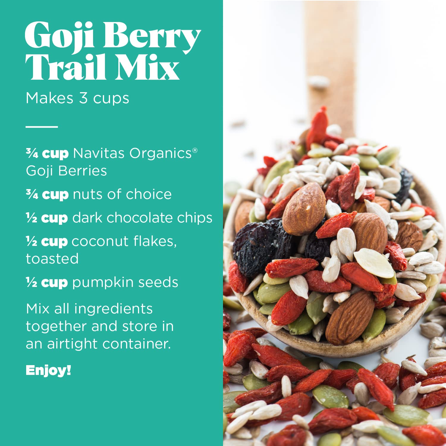 Navitas Organics porción medida de goji mostrando control de raciones