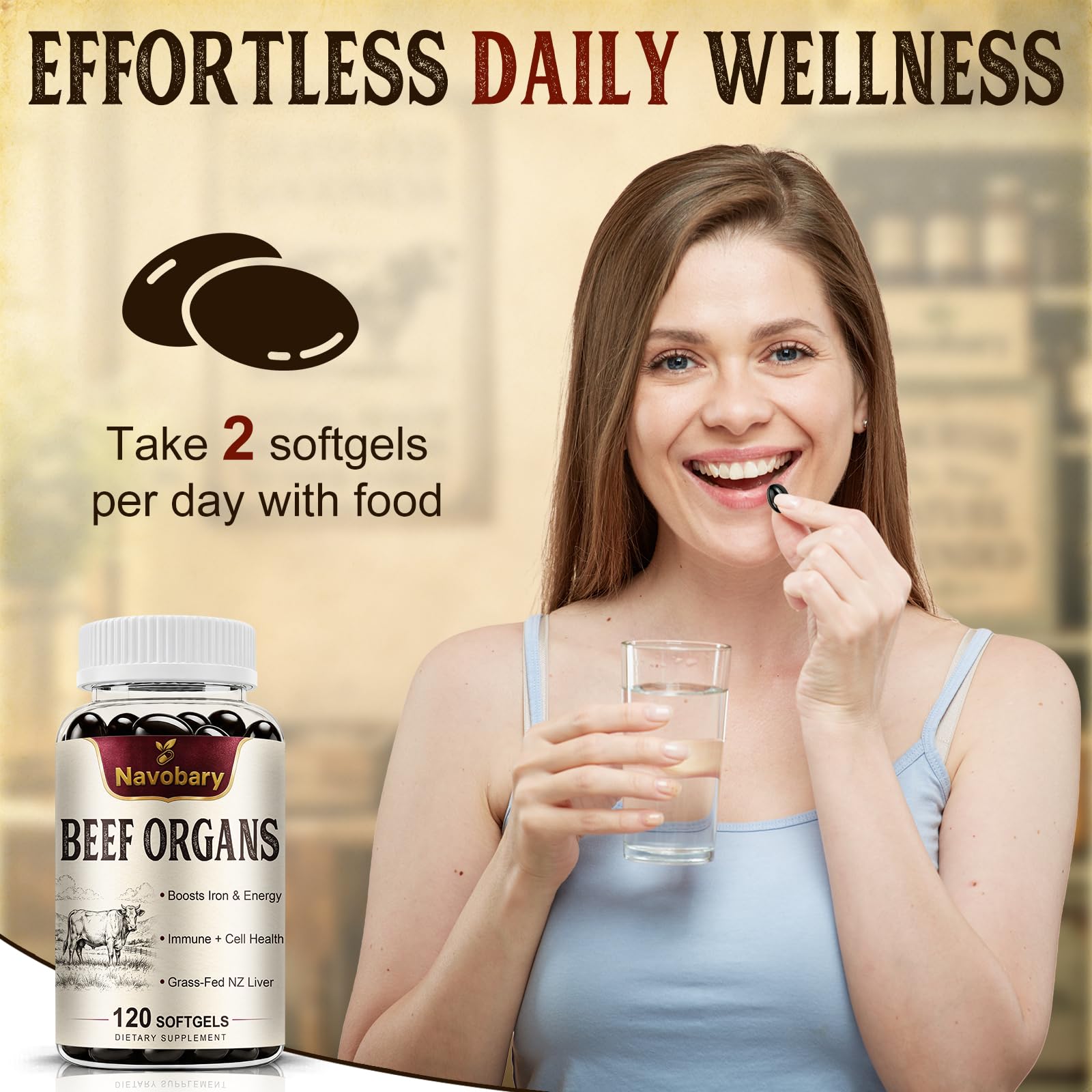 Navobary softgels junto a comida para mostrar mejor absorbción con grasa