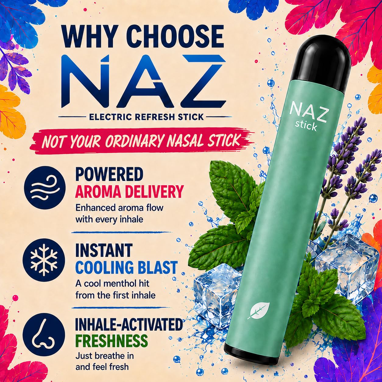 Naz stick nasal en mano listo para inhalar y refrescar