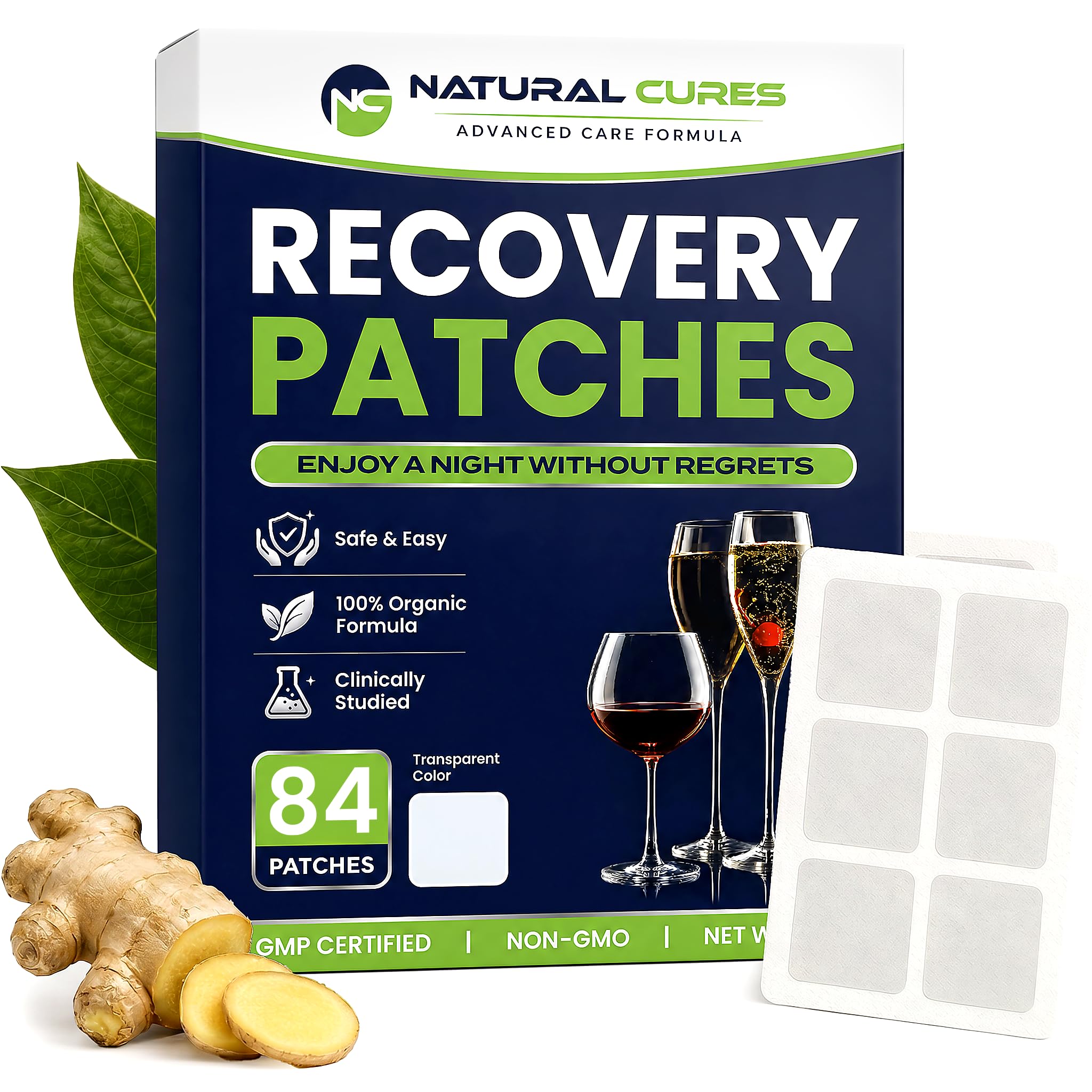 NC NATURAL CURES empaque frontal mostrando 84 parches y beneficio de portabilidad