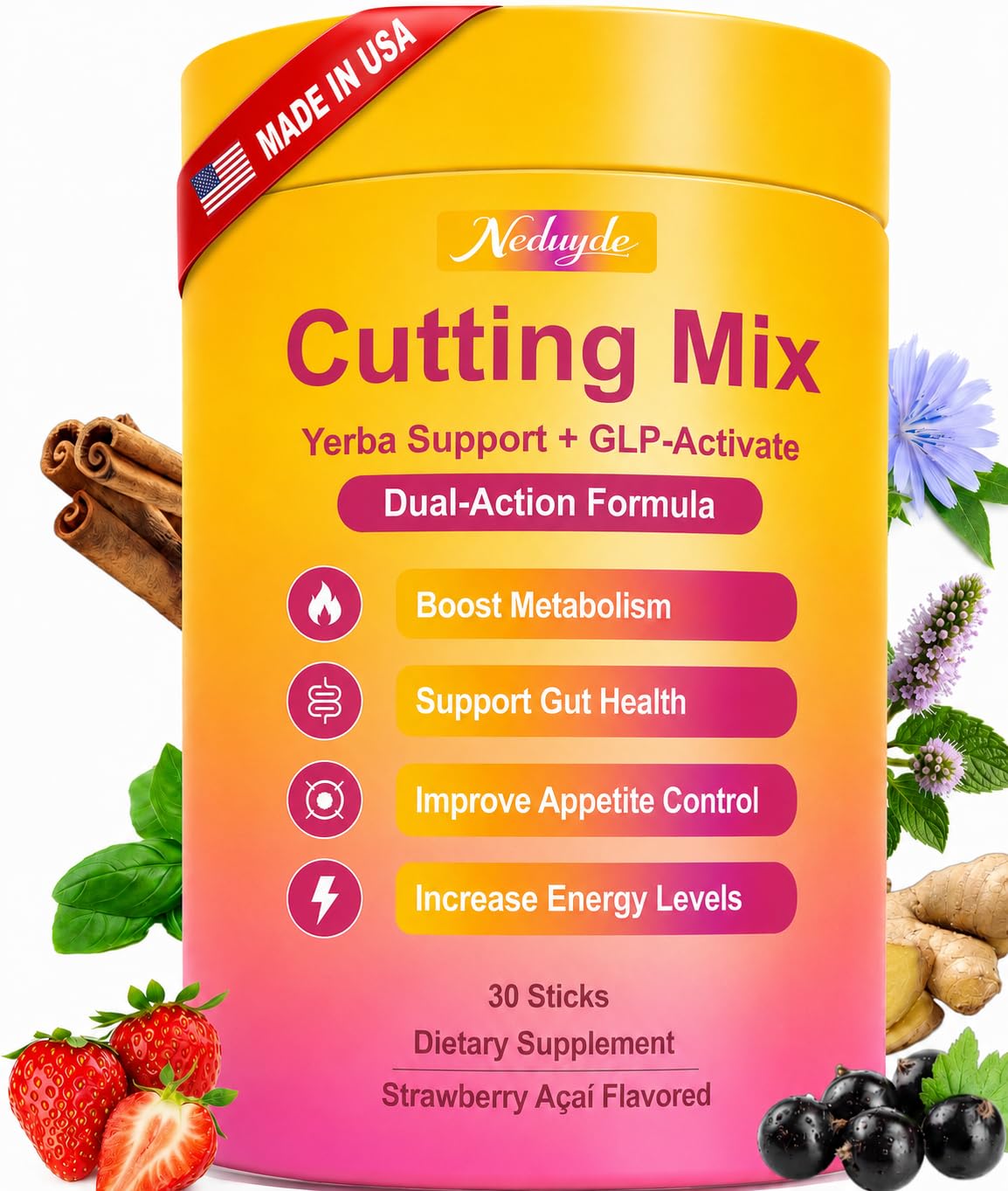 Ncduyde envase frontal Cutting Drink Mix, presentacion clara y portable