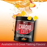 Comparación de tamaño del bote NDS Nutrition Cardio Cuts 4.0 junto a una botella de agua