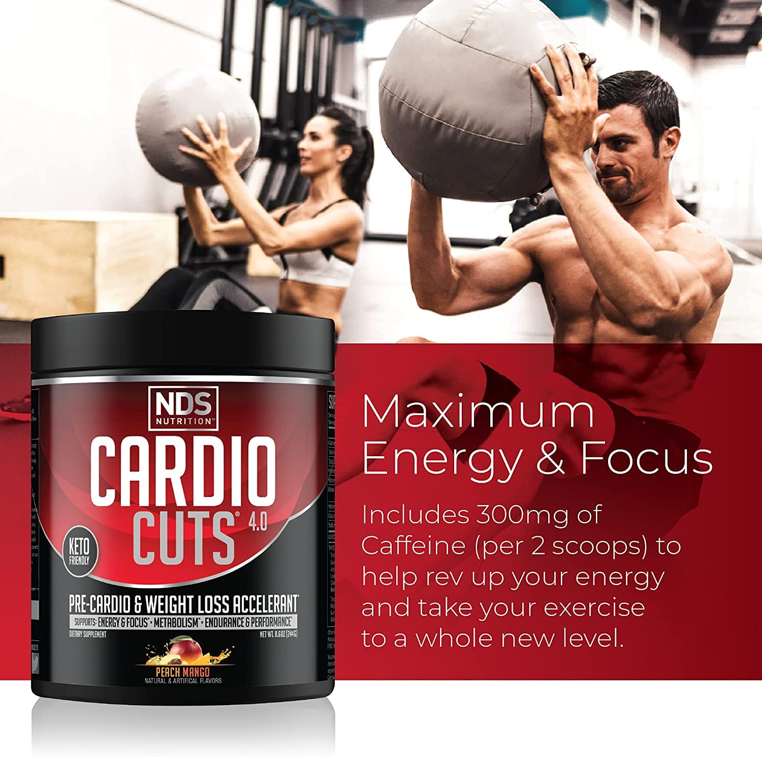 Cucharada medidora con polvo NDS Nutrition Cardio Cuts 4.0 lista para preparar energía