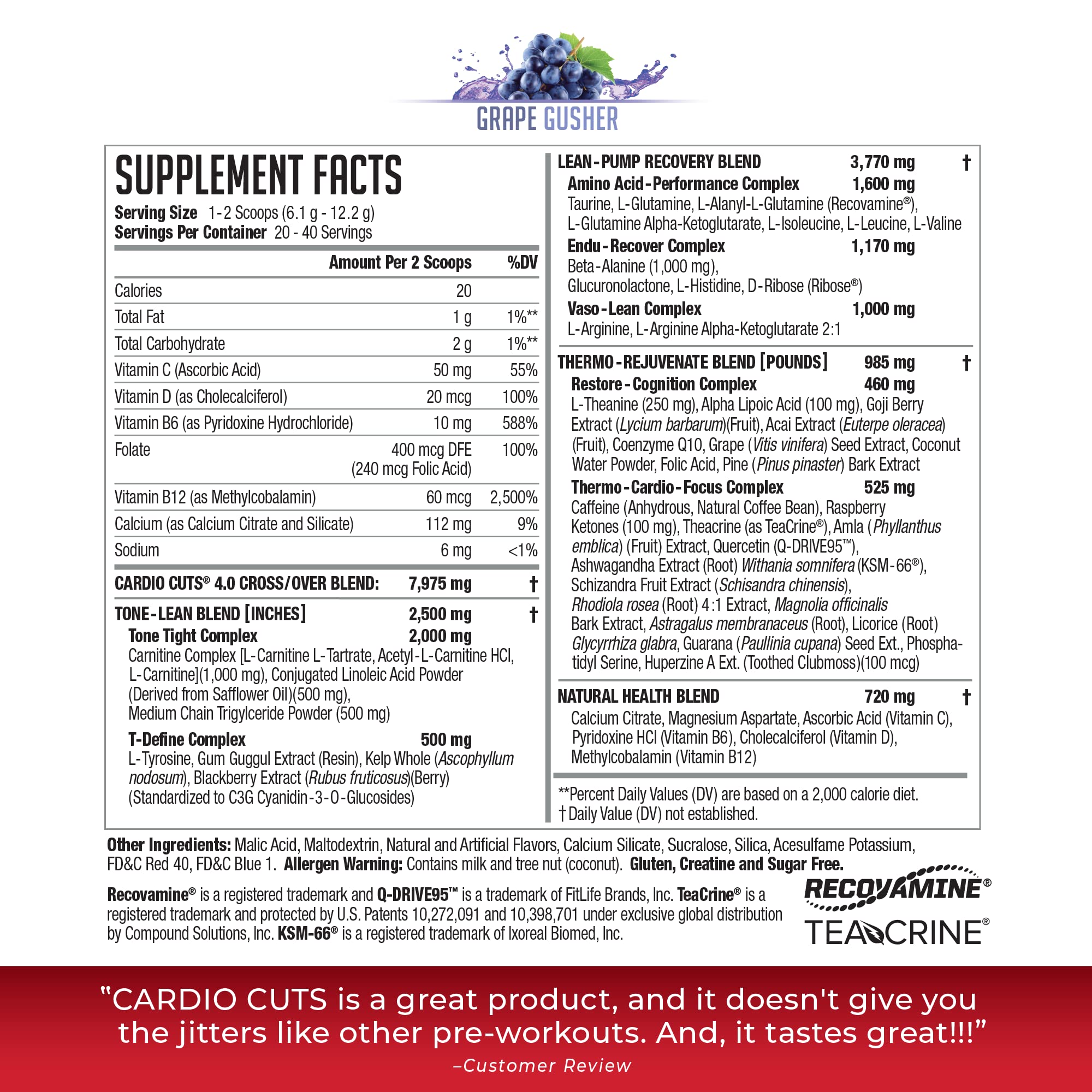 NDS Nutrition etiqueta con lista de ingredientes y uso recomendado