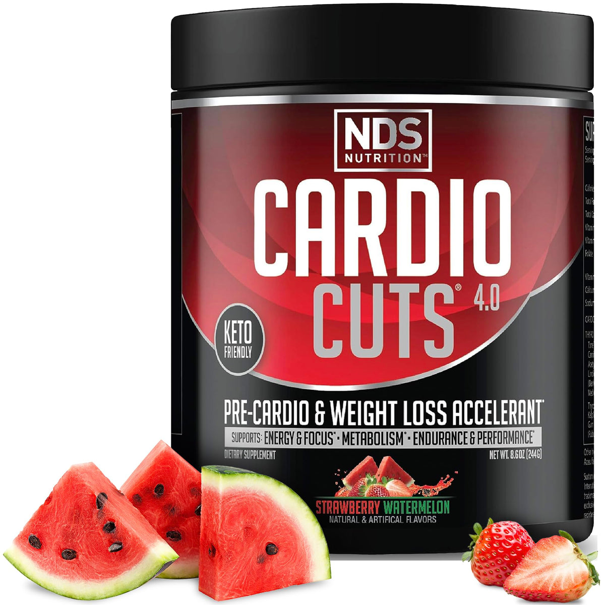 NDS Nutrition frente del envase mostrando diseño y sabor fresa sandía, atractivo visual