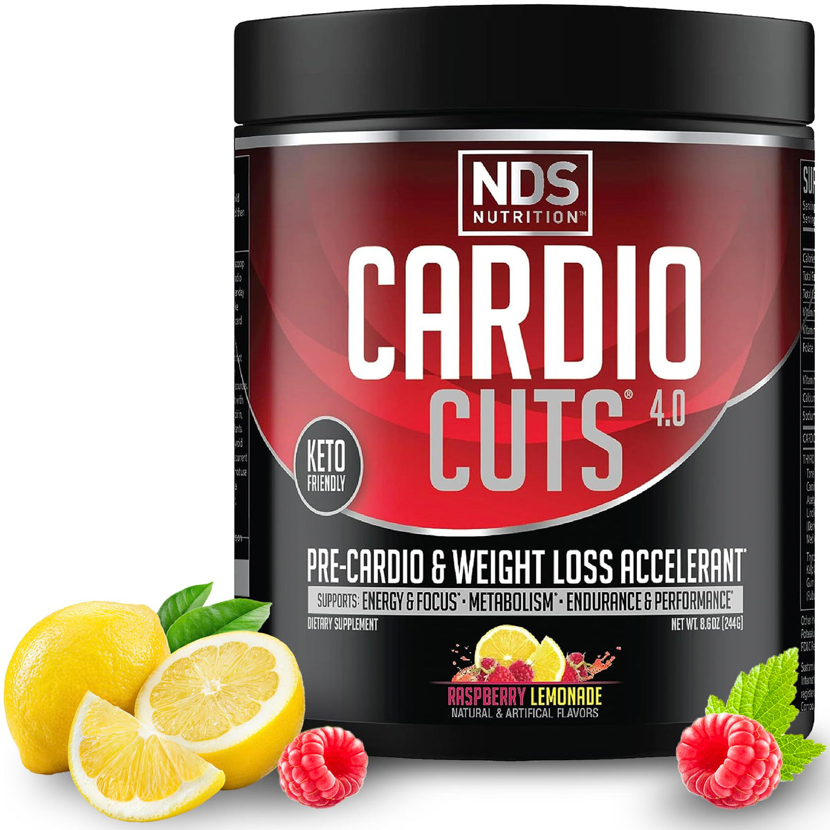 NDS Nutrition envase frontal mostrando Cardio Cuts 4.0 y beneficios visuales