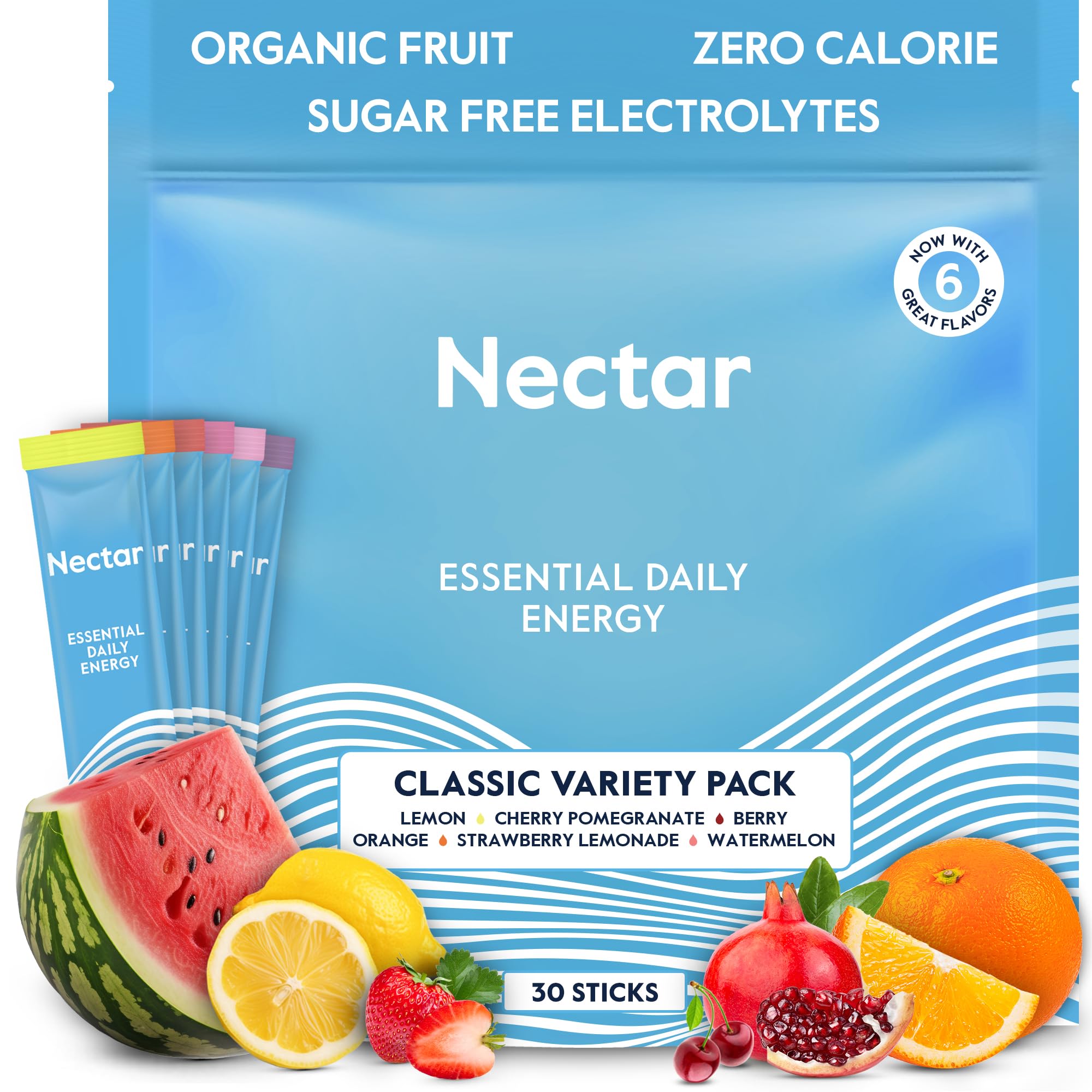 Nectar empaque frontal mostrando 30 sobres y beneficios de energía