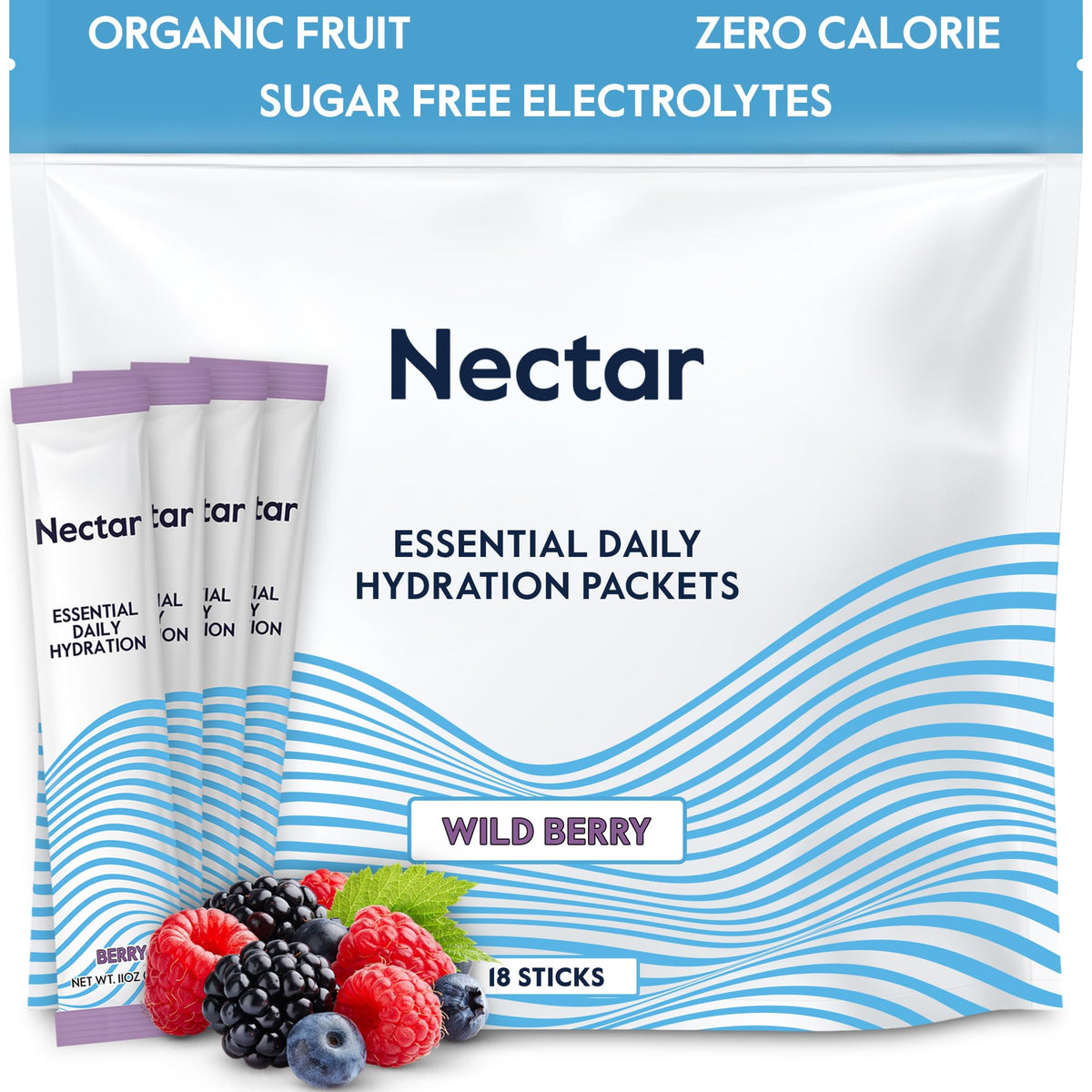 Nectar frontal del envase Berry mostrando el diseño y beneficio práctico