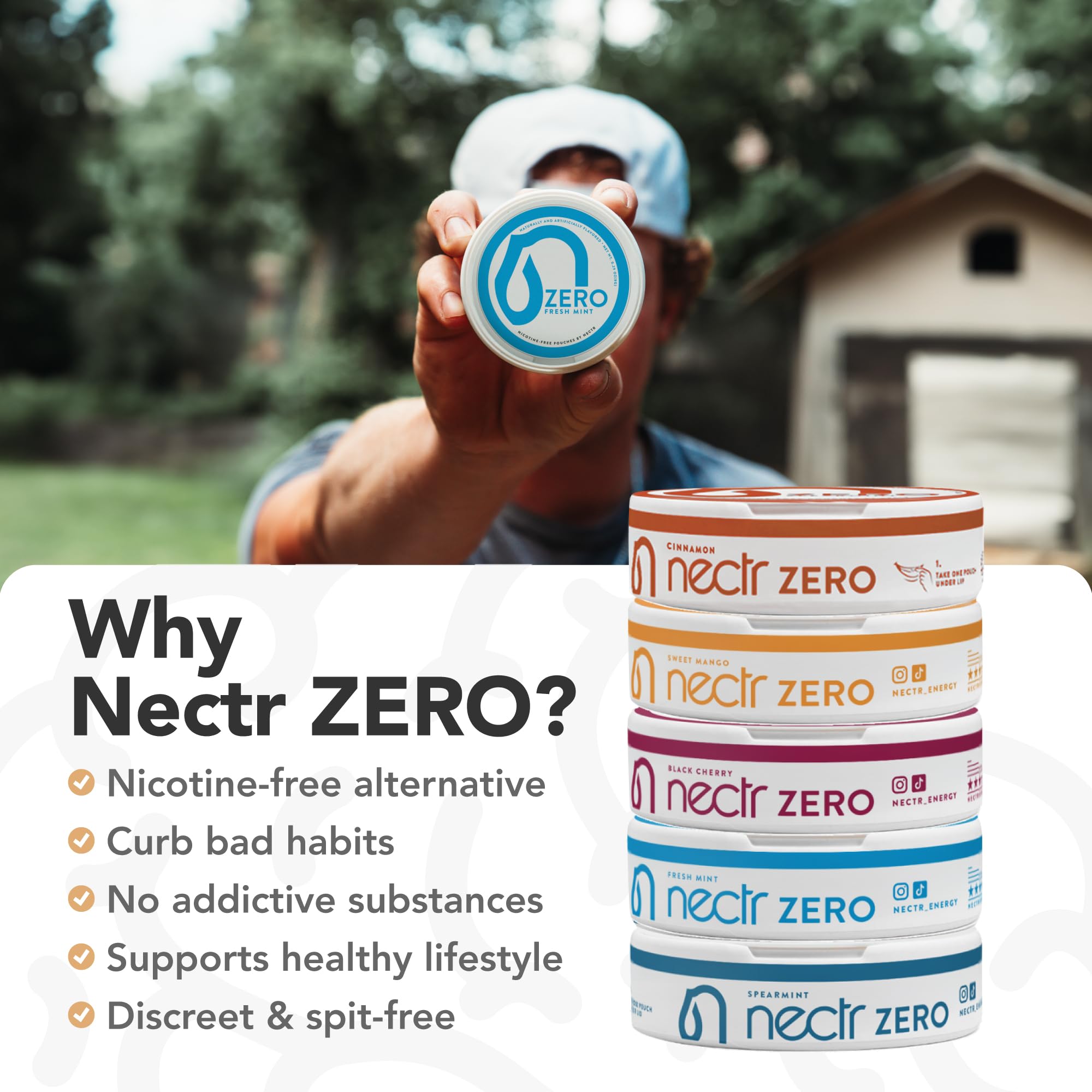 Nectr pouch colocado entre encía y mejilla, uso discreto y cómodo