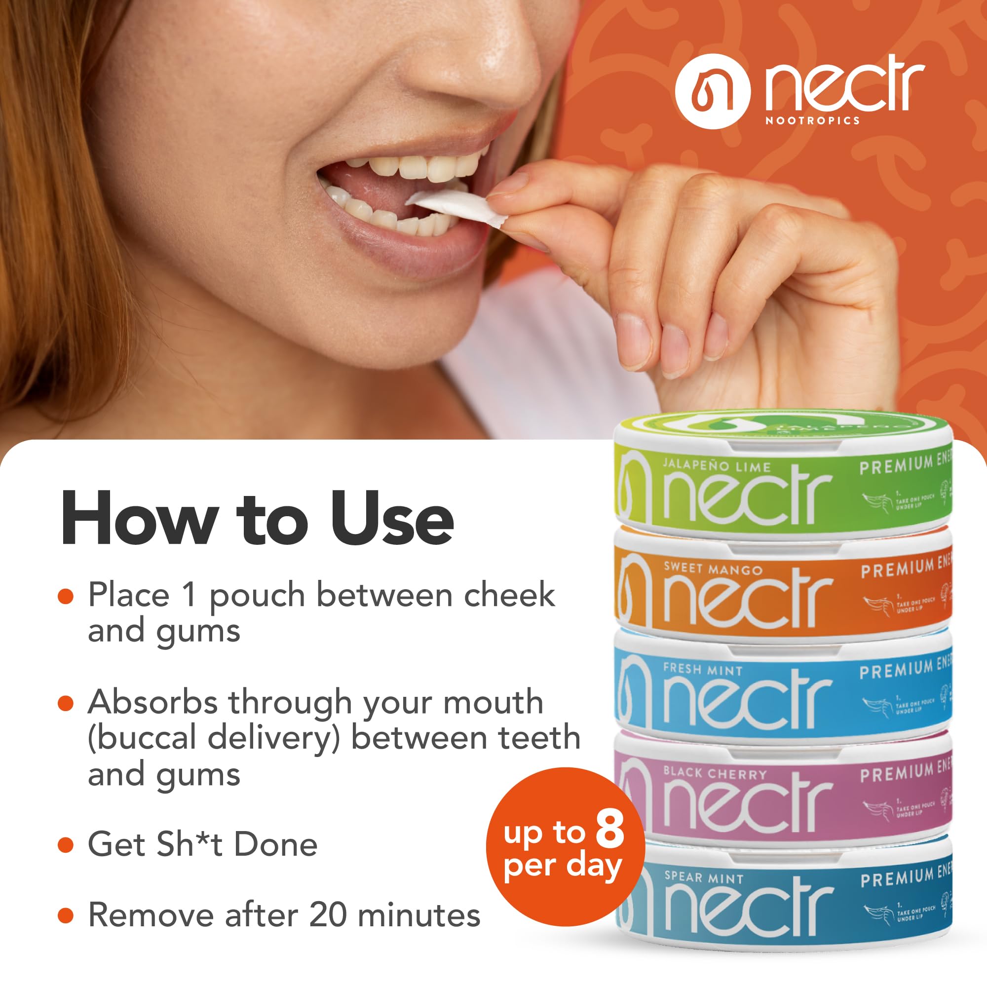 Nectr pouch junto a moneda indicando tamaño compacto para llevar