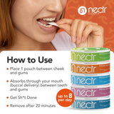 Nectr pouch junto a moneda indicando tamaño compacto para llevar