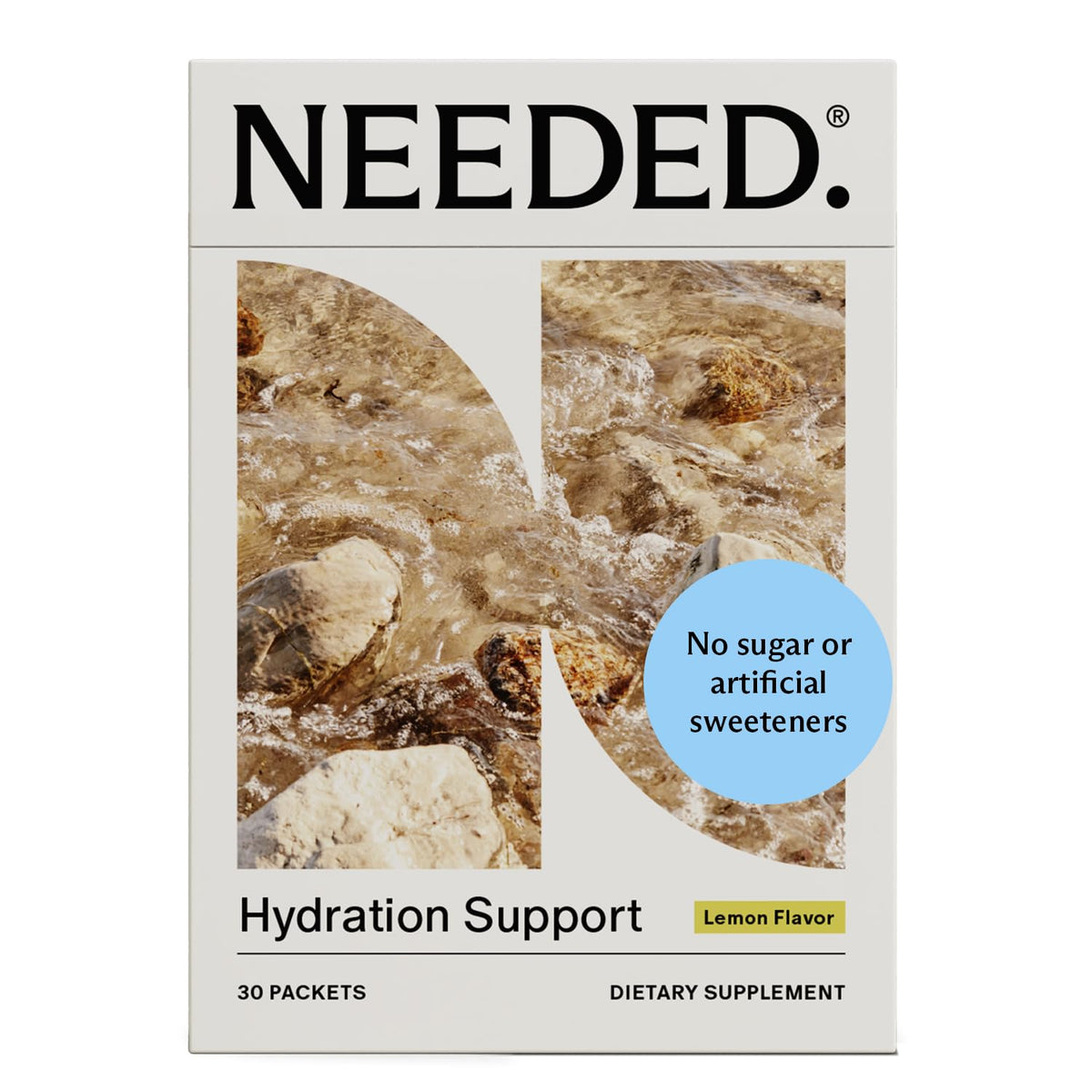 Needed empaque frontal mostrando 30 sobres y beneficios claros