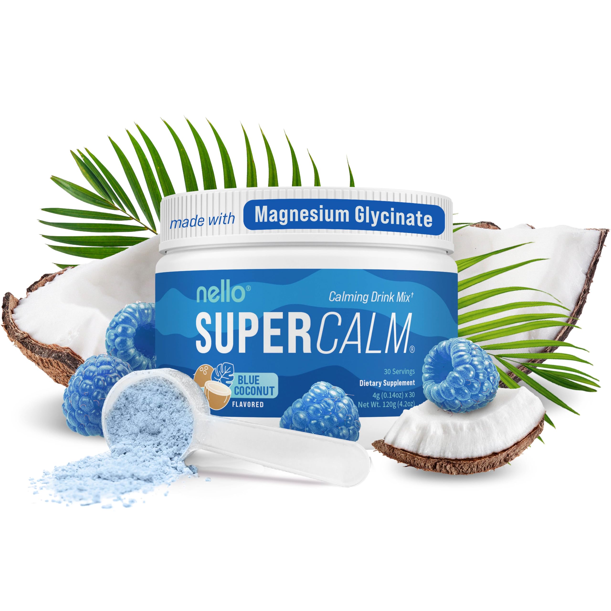 Nello envase frontal blue coconut mostrando etiqueta y beneficios visibles