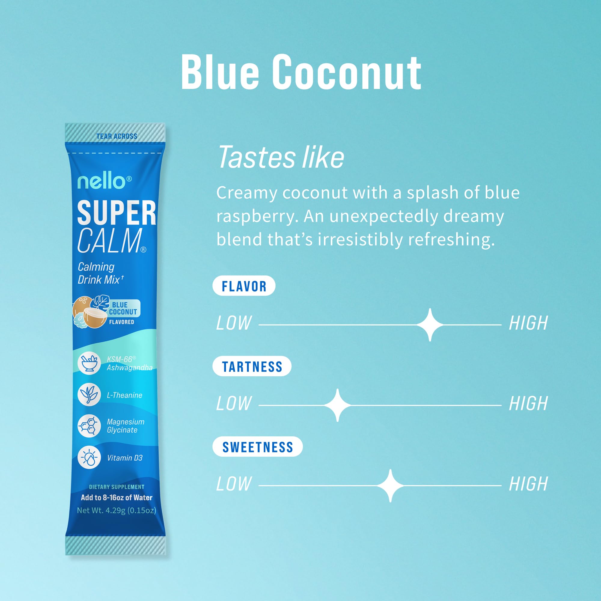 Nello sobre individual azul coco listo para llevar y dosificación precisa