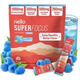Nello Superfocus frente del empaque mostrando 20 sobres y beneficio de portabilidad