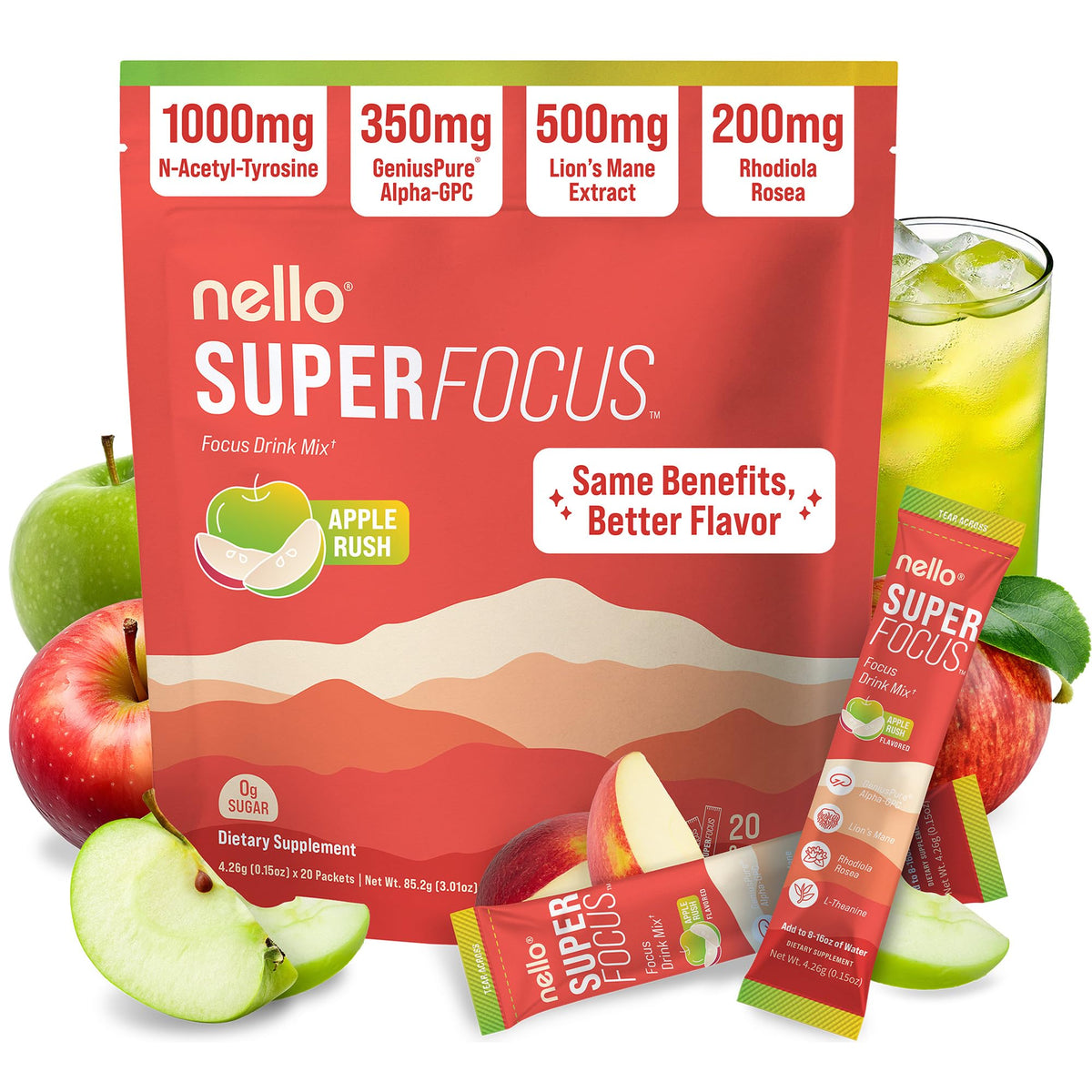 Nello Superfocus frontal del empaque mostrando diseño y conveniencia