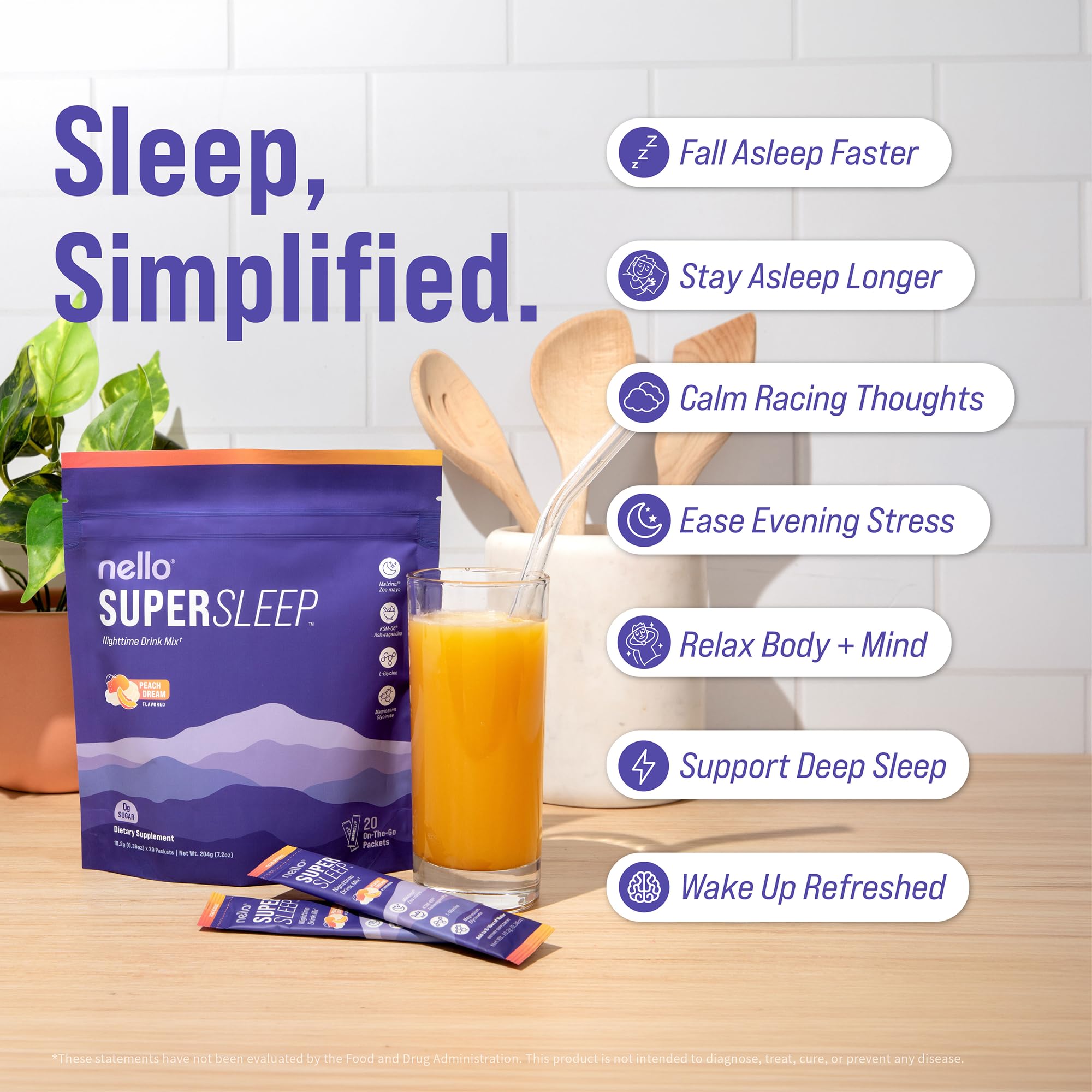 Nello Supersleep polvo textura color durazno resaltando fácil disolución
