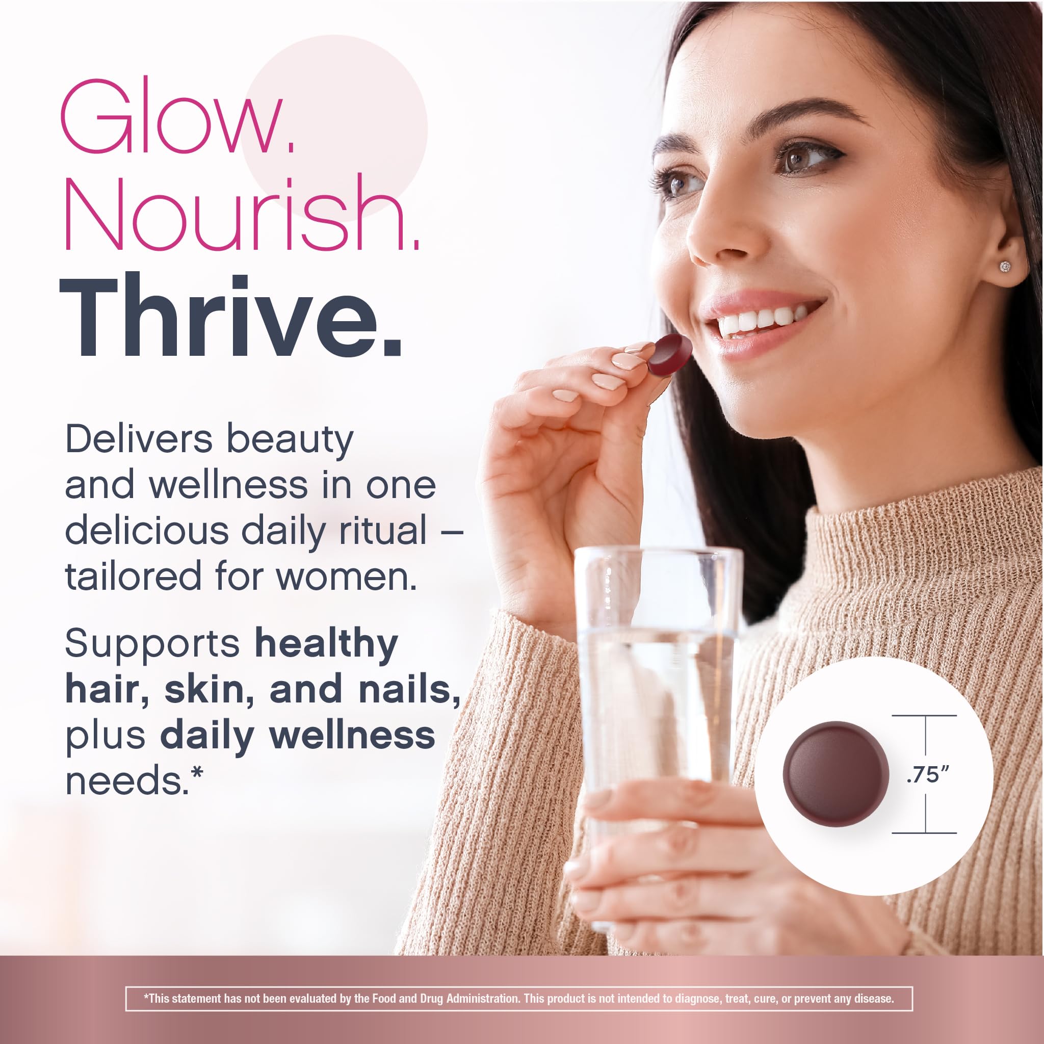 NeoCell mujer disfrutando gomitas berry, rutina de belleza portátil