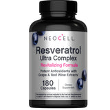 NeoCell frasco frontal del suplemento resveratrol mostrando etiqueta y claridad