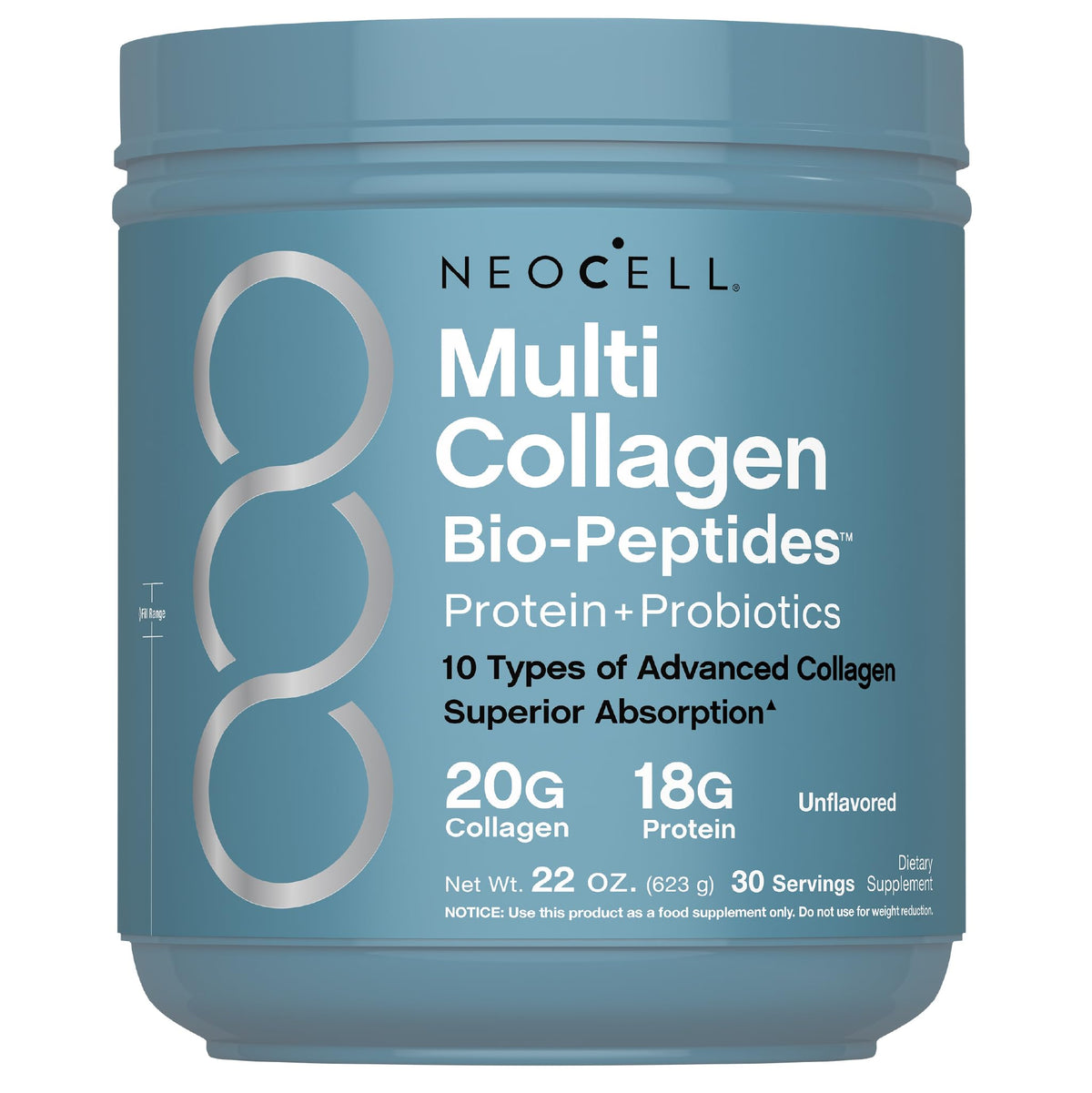 NeoCell frente del empaque mostrando el envase de 22 oz y beneficios del producto