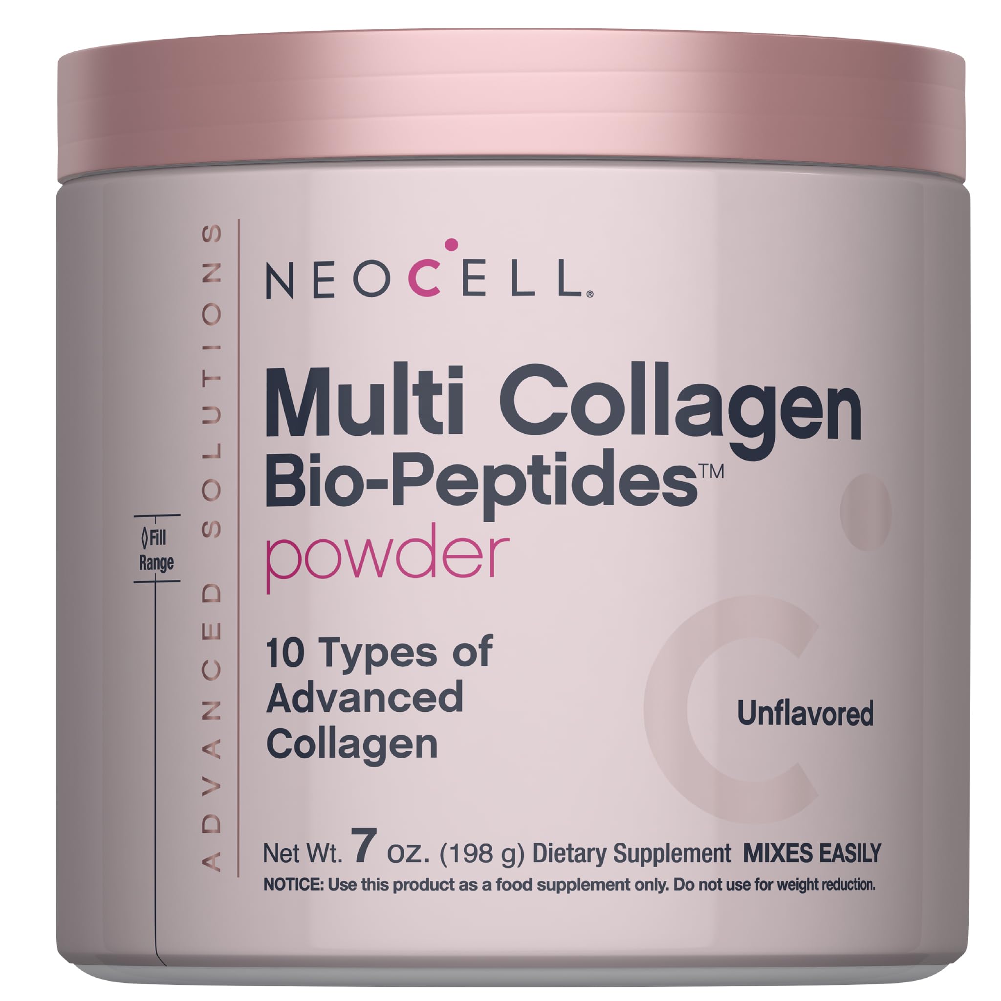 NeoCell empaque frontal del polvo mostrando tamaño y marca, práctico para uso diario