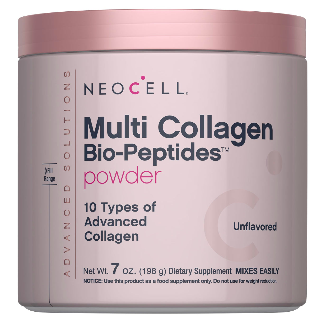 NeoCell empaque frontal del polvo mostrando tamaño y marca, práctico para uso diario