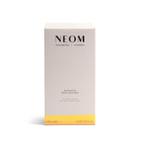 NEOM etiqueta del frasco y proceso de recarga que muestra limpieza y ahorro