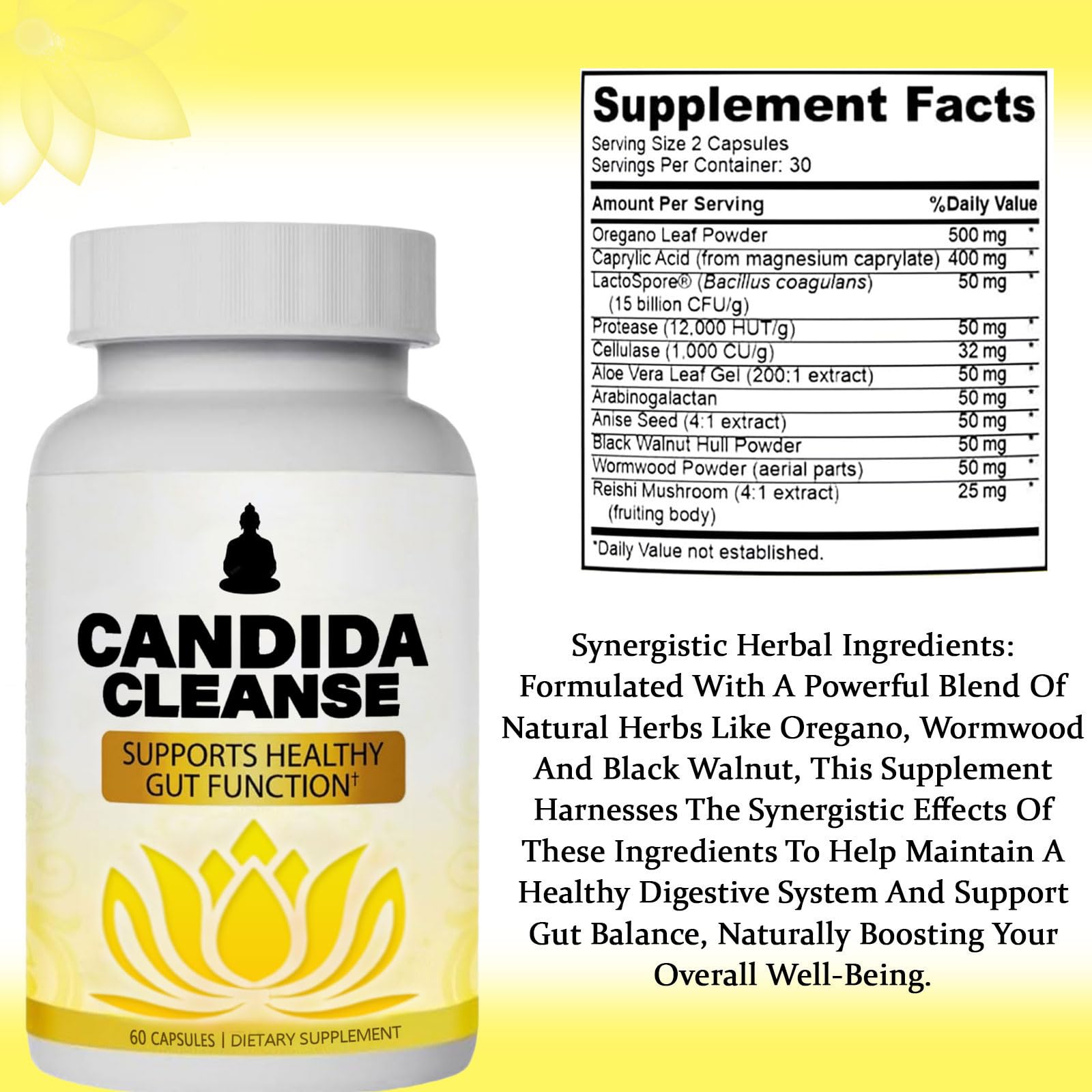 Neonomicon Candida Cleanse etiqueta trasera con información de ingredientes útil