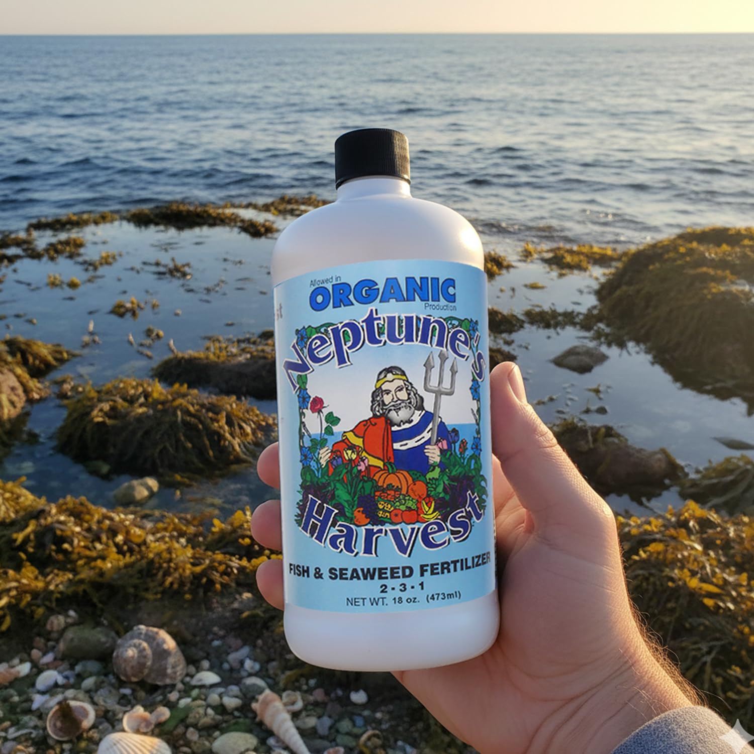Neptune's Harvest uso en jardín con verduras y flores más sanas