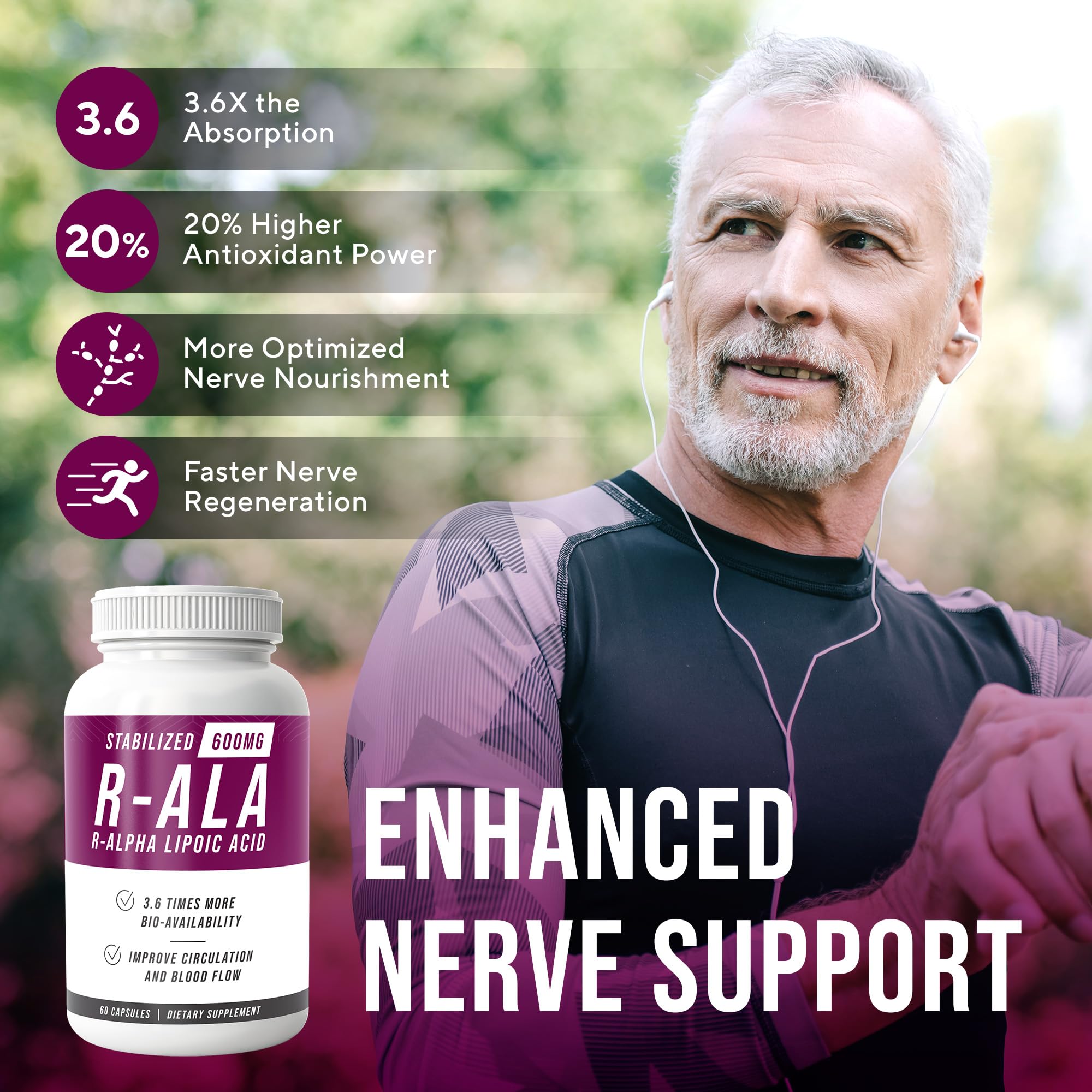 NERVE RENEW cápsulas esparcidas indicando fácil dosificación y conveniencia diaria