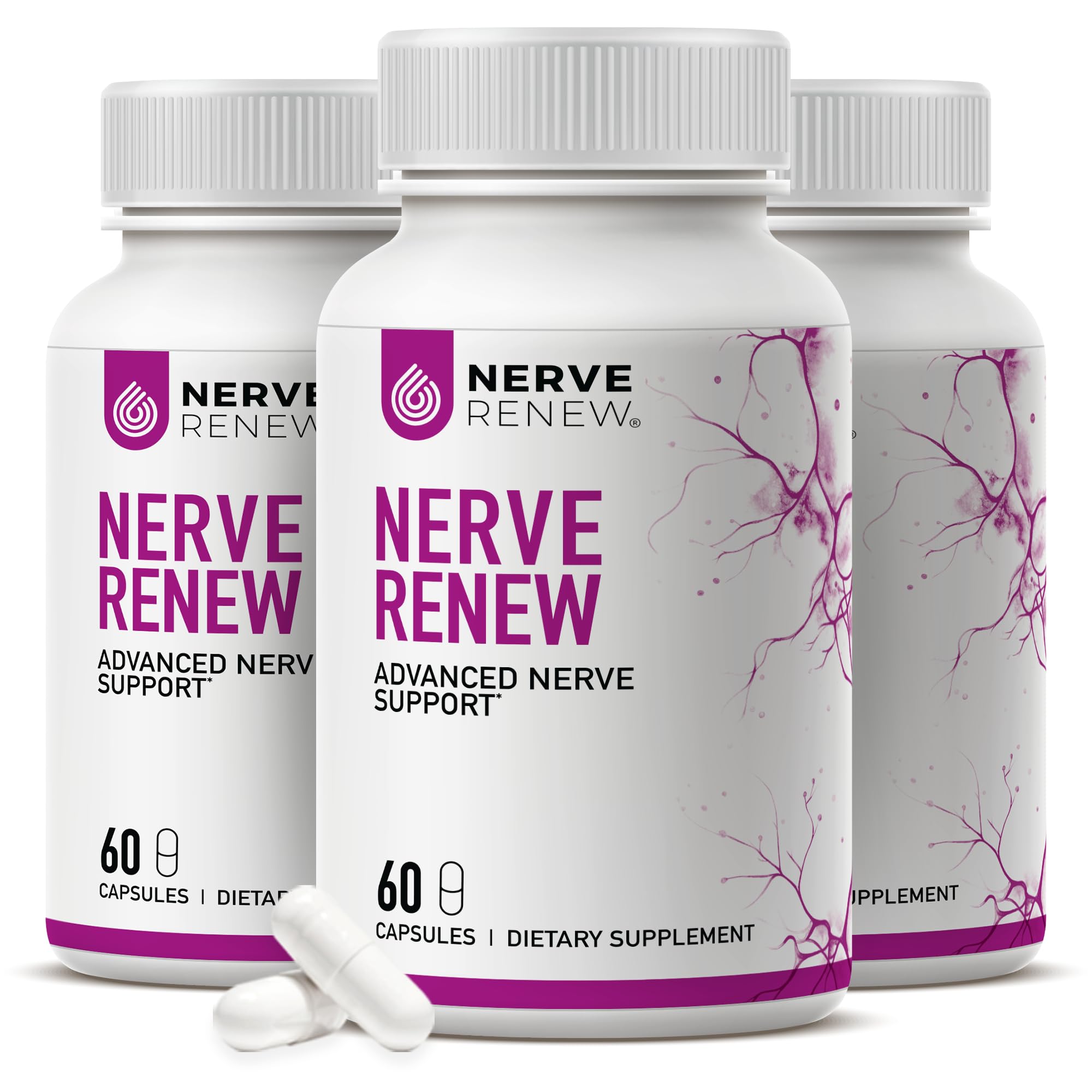 NERVE RENEW envase frontal mostrando información y beneficio de soporte nervioso