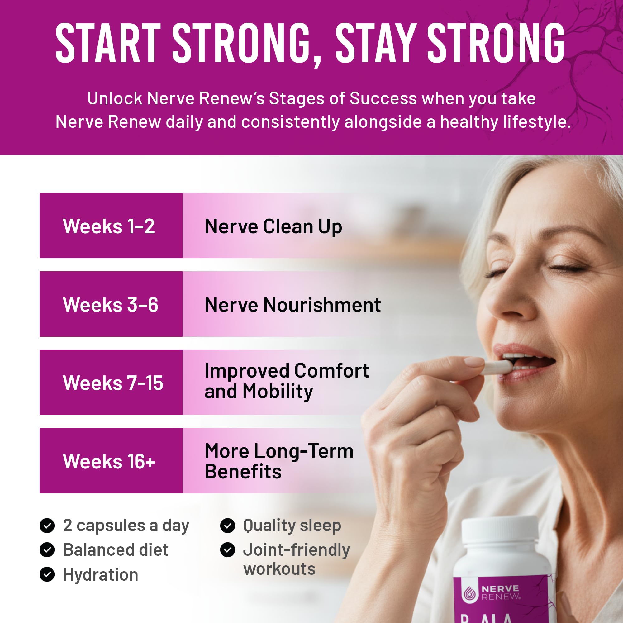 NERVE RENEW cápsula en mano para demostrar facilidad de uso y dosis precisa
