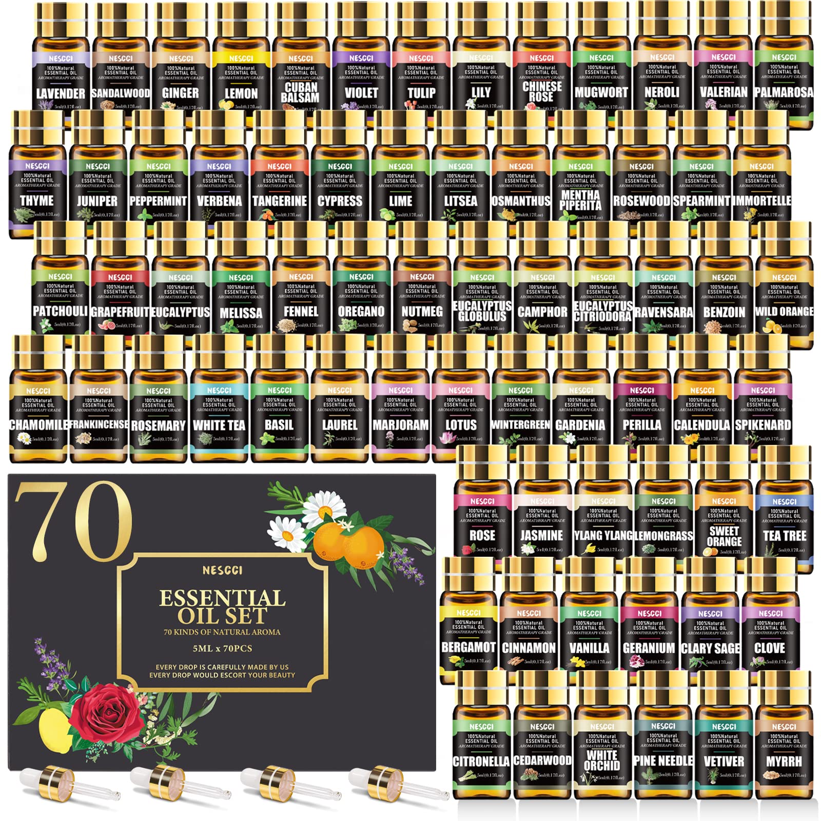 NESCCI vista frontal del estuche con 70 aceites para gran variedad aromática
