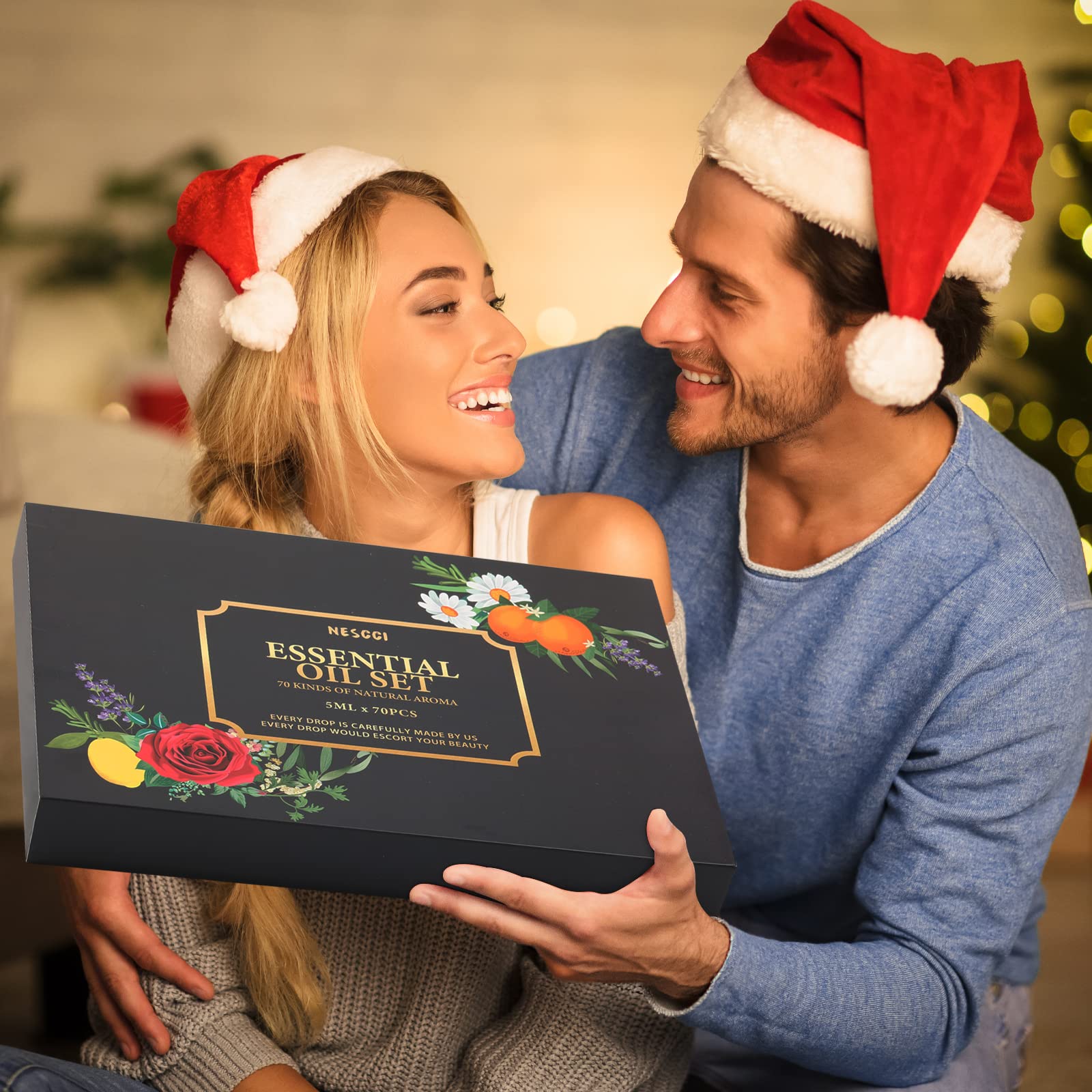 NESCCI caja regalo decorada para Navidad con aceites como detalle especial