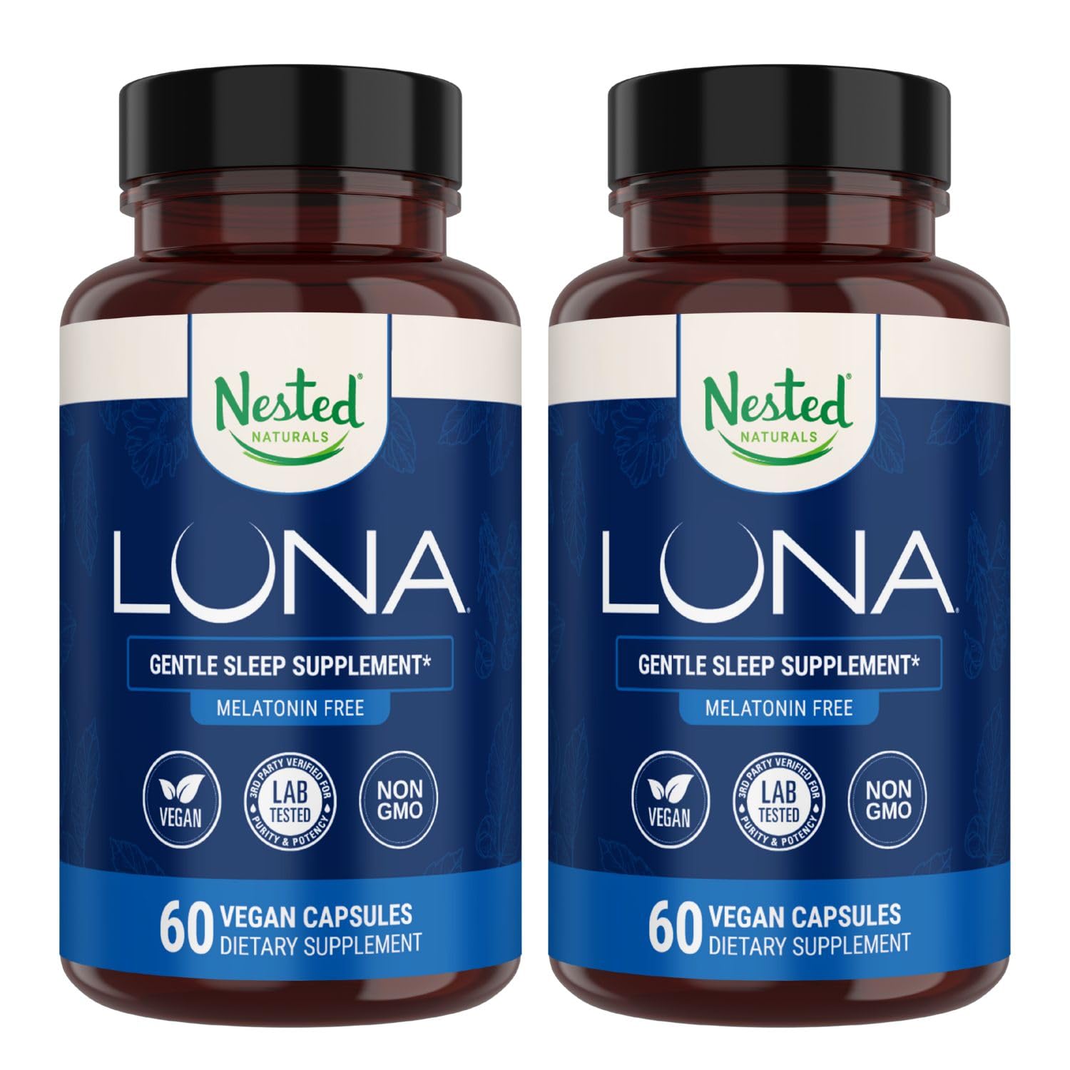 Nested Naturals envase frontal mostrando nombre y beneficio sueño sin melatonina