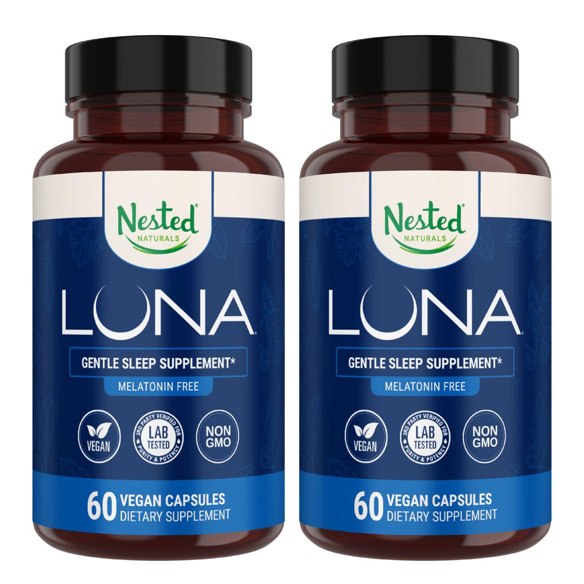 Nested Naturals envase frontal mostrando nombre y beneficio sueño sin melatonina
