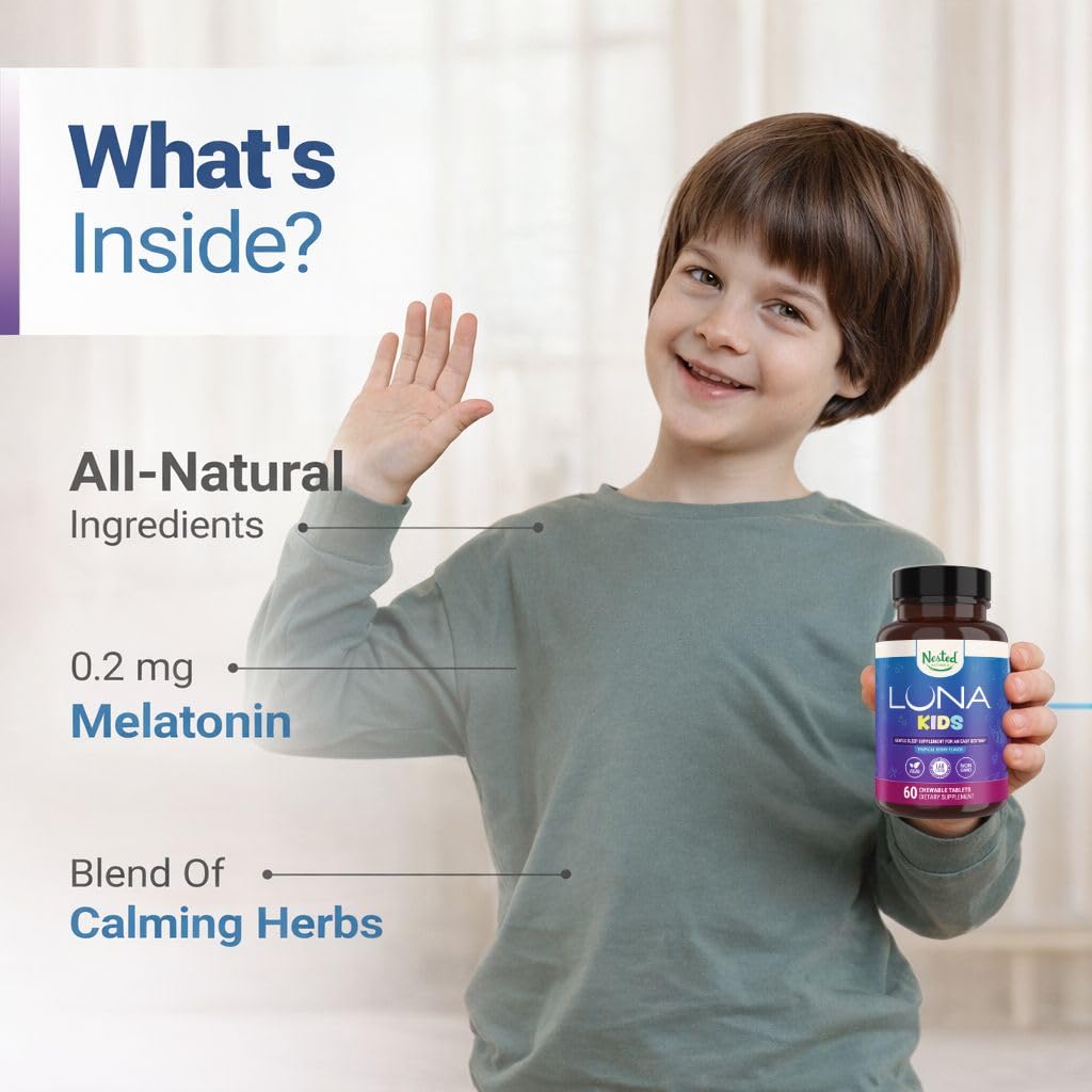 Nested Naturals etiqueta de Luna Kids con lista de ingredientes naturales y control de calidad